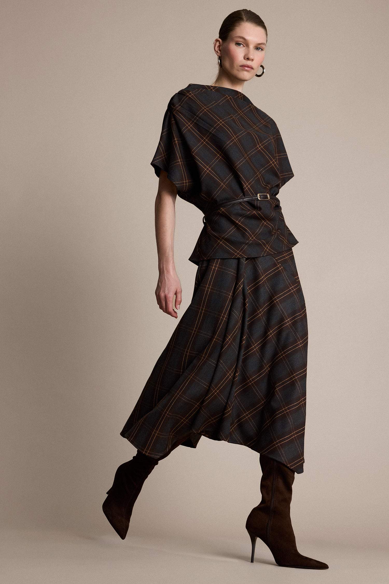 Pencil Regular Waist Checked Midi Skirt