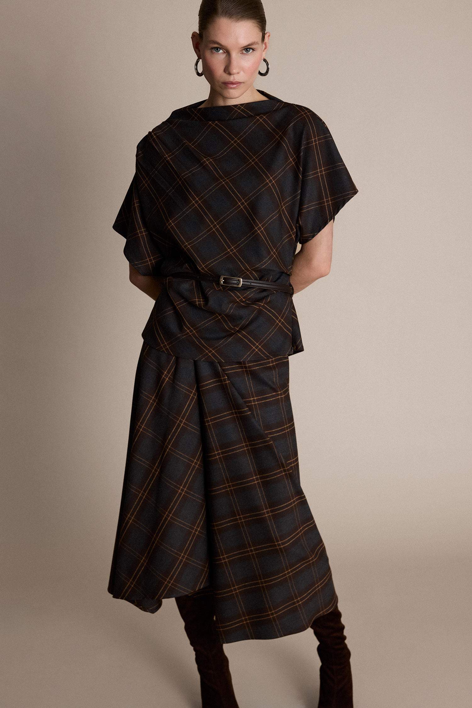 Pencil Regular Waist Checked Midi Skirt