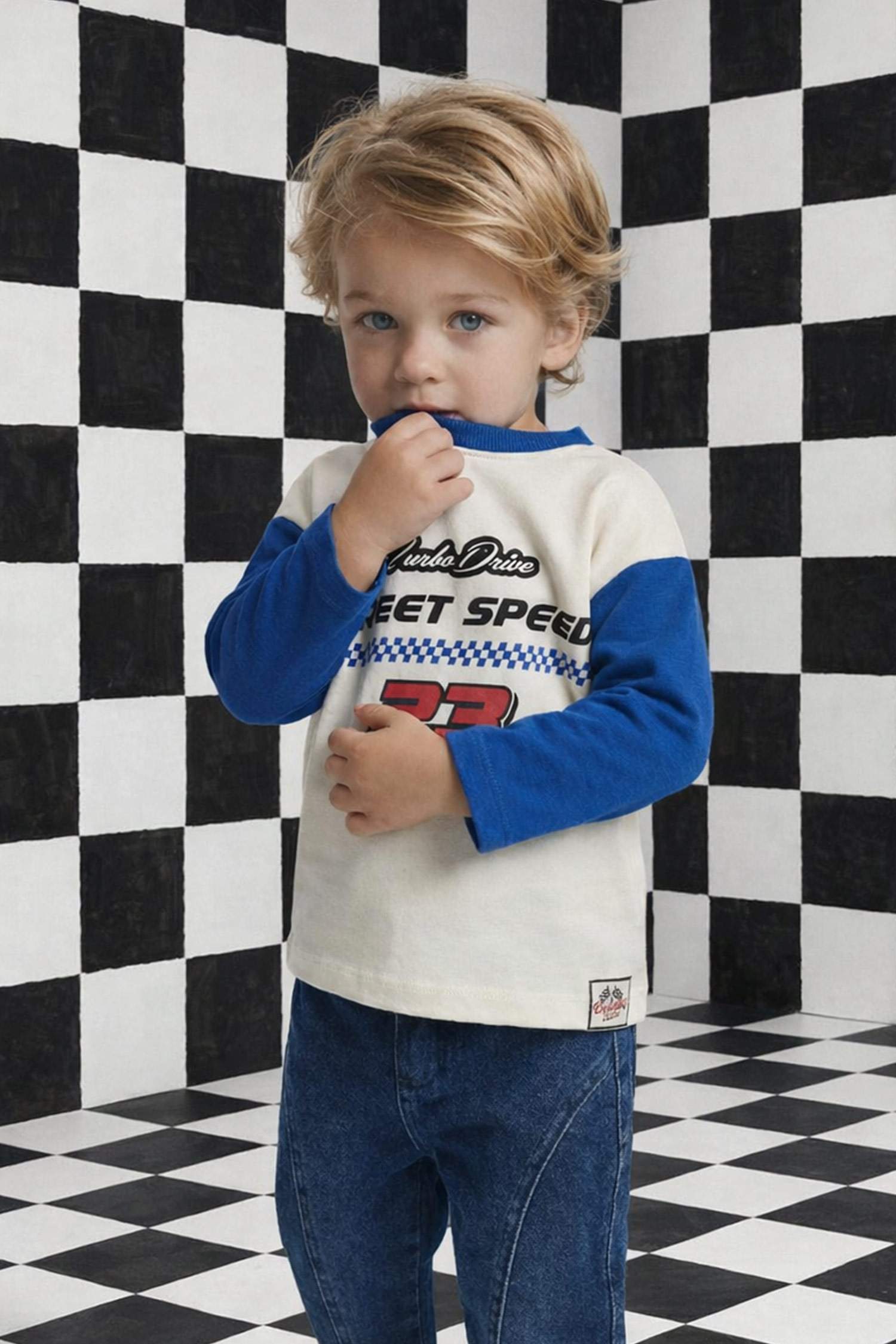 Ұл сәбилерге арналған Oversize кең пішімді дөңгелек жағалы суретті ұзын жеңді футболка