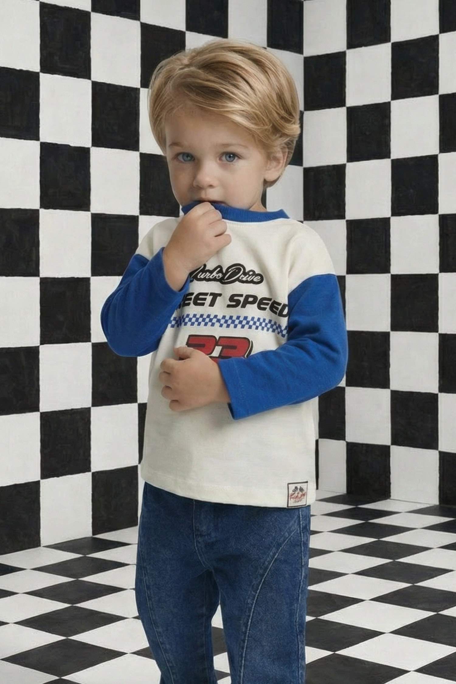 Ұл сәбилерге арналған Oversize кең пішімді дөңгелек жағалы суретті ұзын жеңді футболка