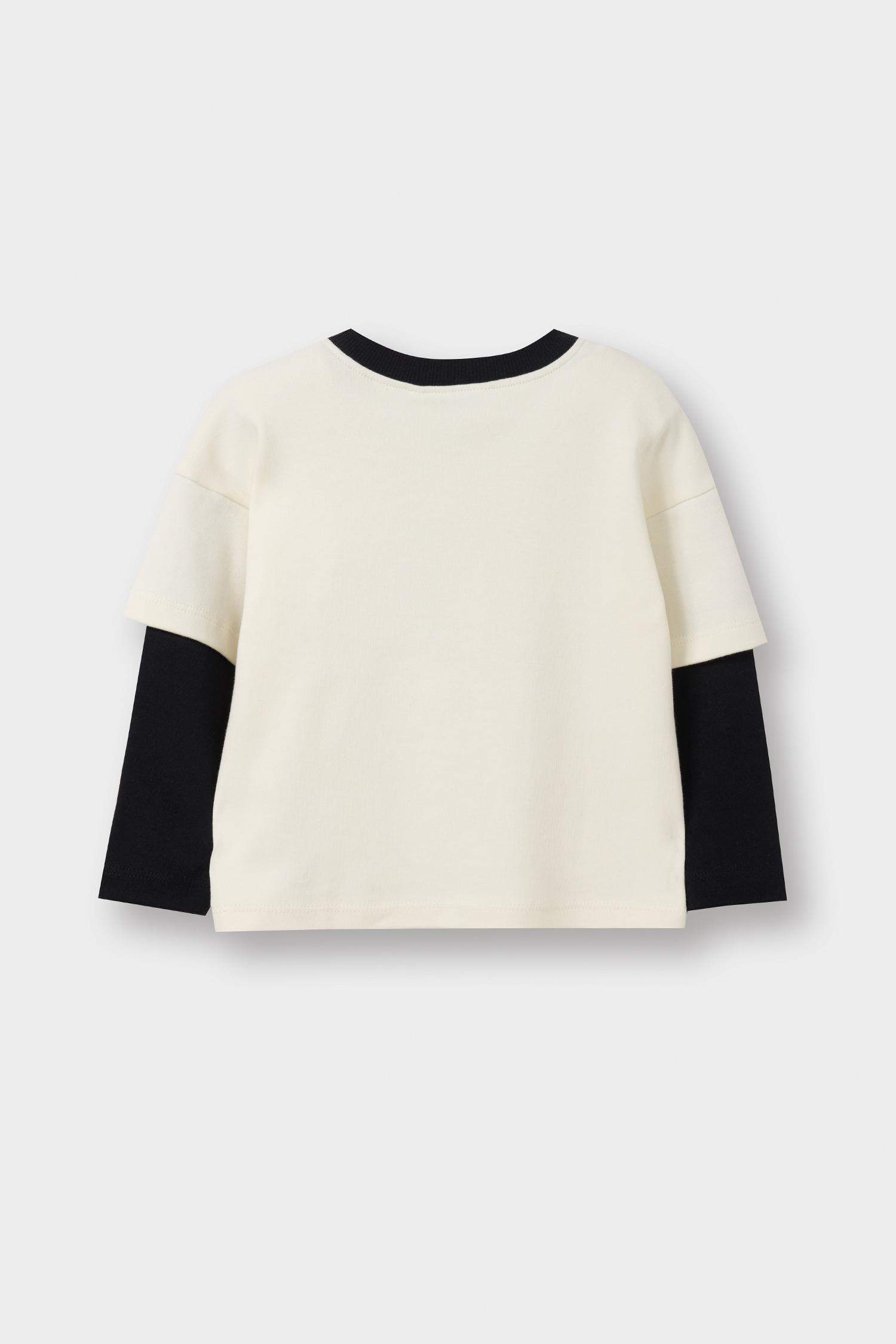 Ұл сәбилерге арналған Oversize кең пішімді дөңгелек жағалы суретті ұзын жеңді футболка