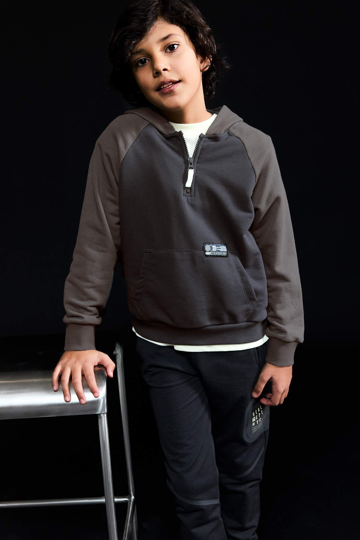 Boy Oversize Fit Hooded Slogan Printed Sweatshirt