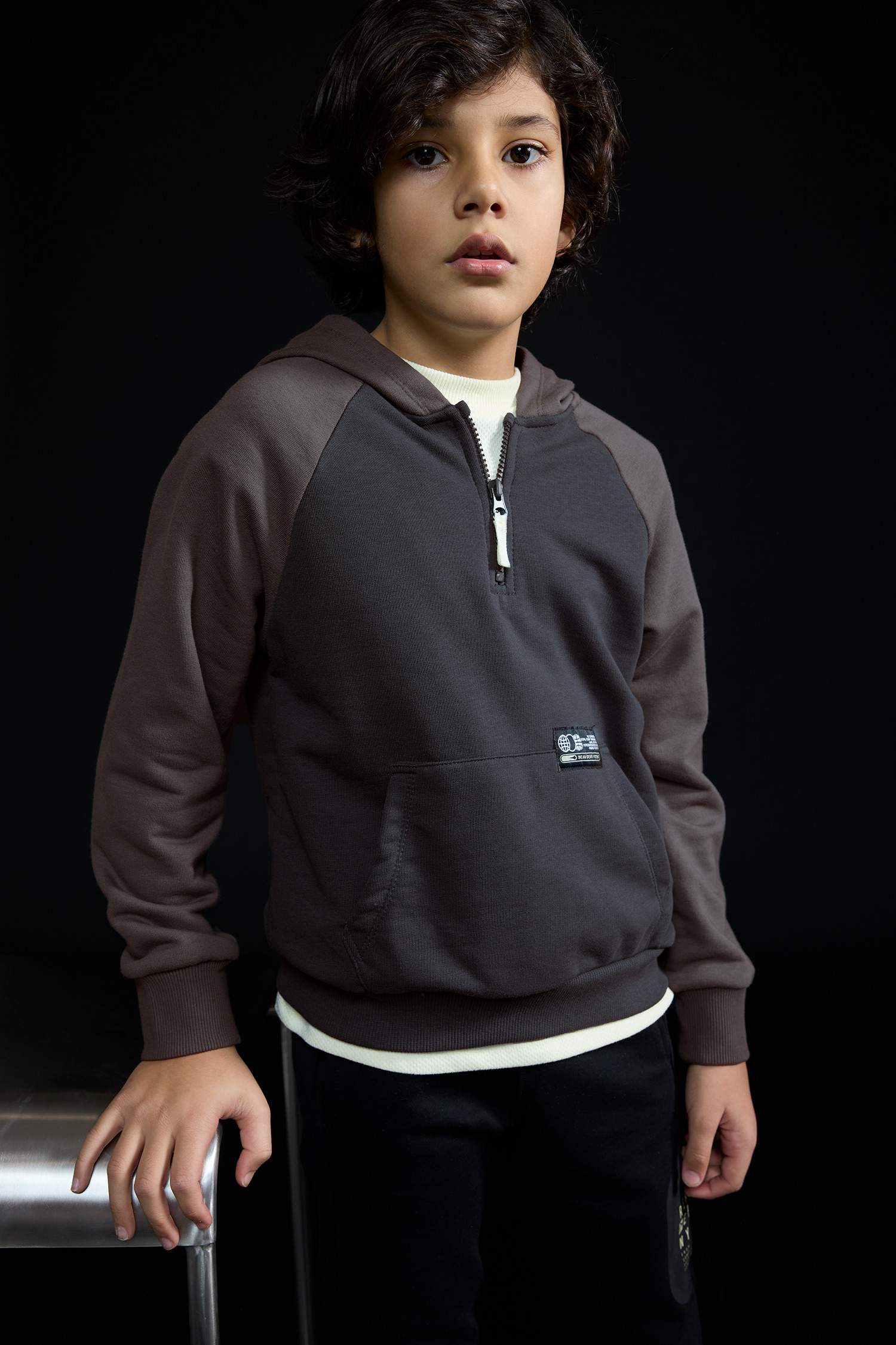 Boy Oversize Fit Hooded Slogan Printed Sweatshirt