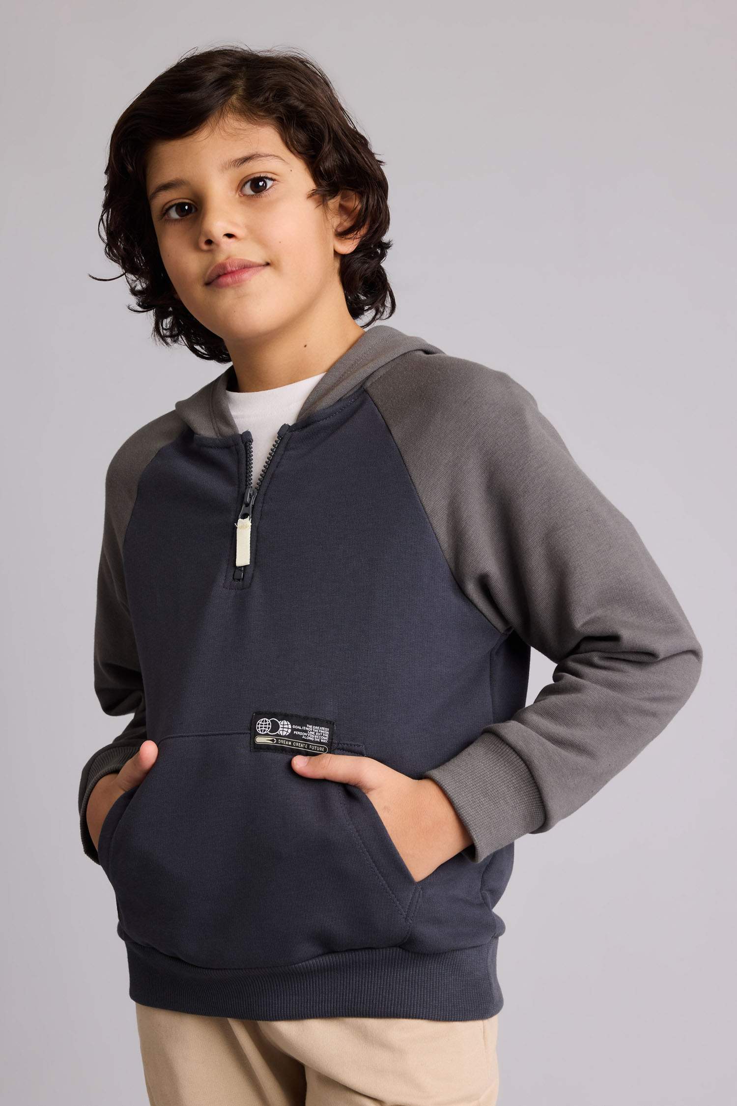Boy Oversize Fit Hooded Slogan Printed Sweatshirt