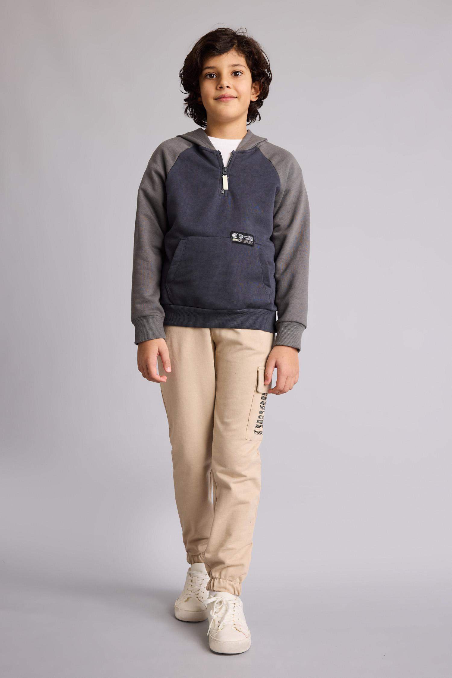 Boy Oversize Fit Hooded Slogan Printed Sweatshirt