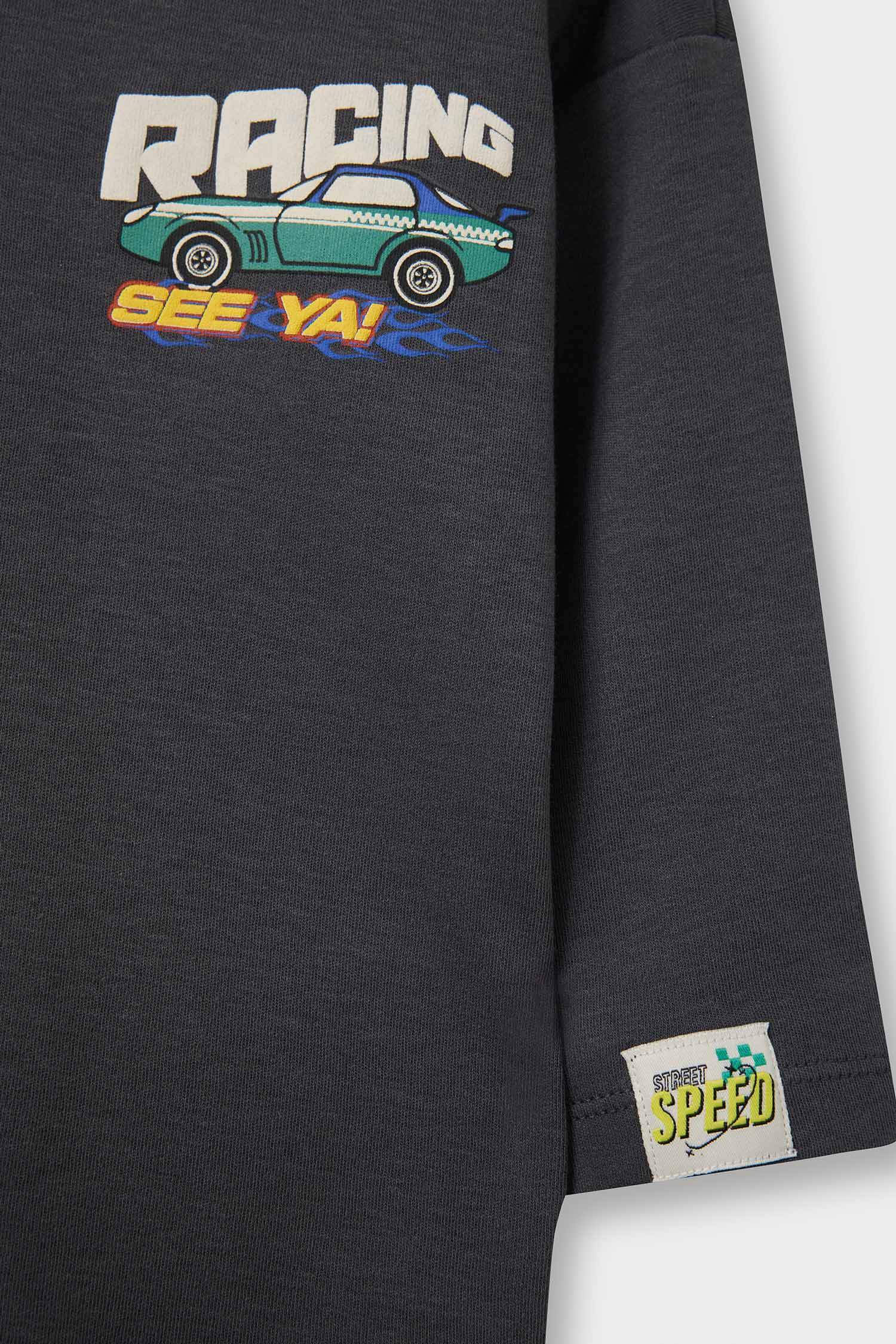 Erkek Bebek Oversize Geniş Kalıp Bisiklet Yaka Baskılı Uzun Kollu Tişört