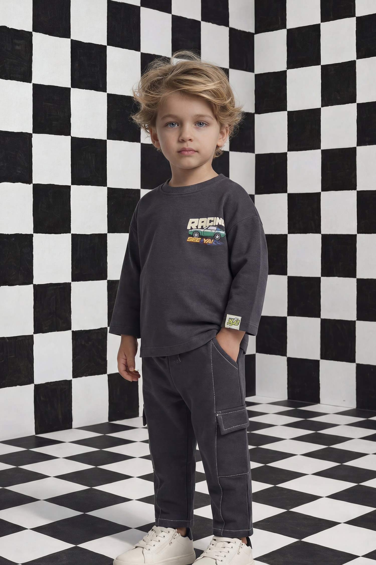 تيشيرت كم طويل بطبعة شعار اوفر سايز برقبة مستديرة