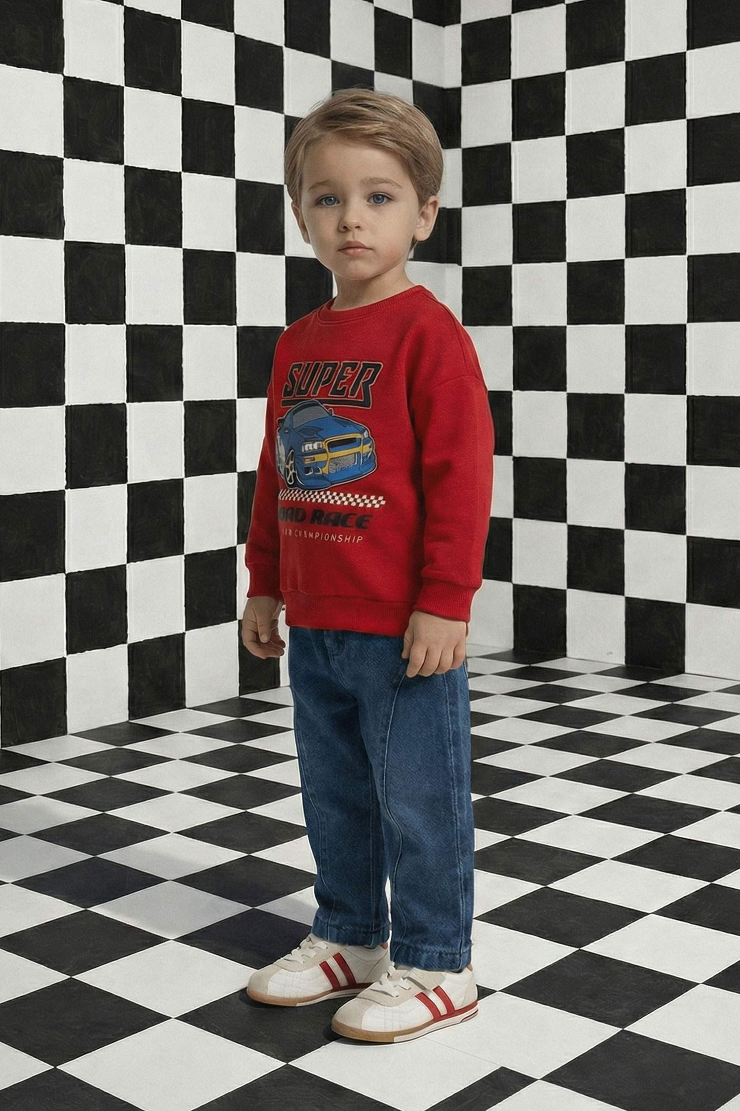 Ұл сәбилерге арналған дөңгелек жағалы суретті свитшот