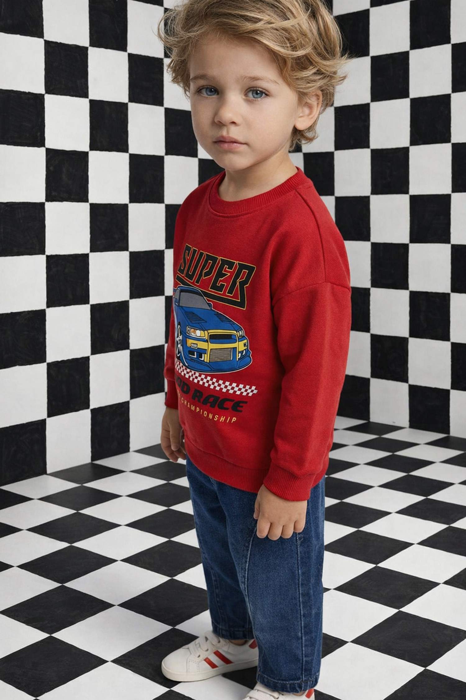 Ұл сәбилерге арналған дөңгелек жағалы суретті свитшот