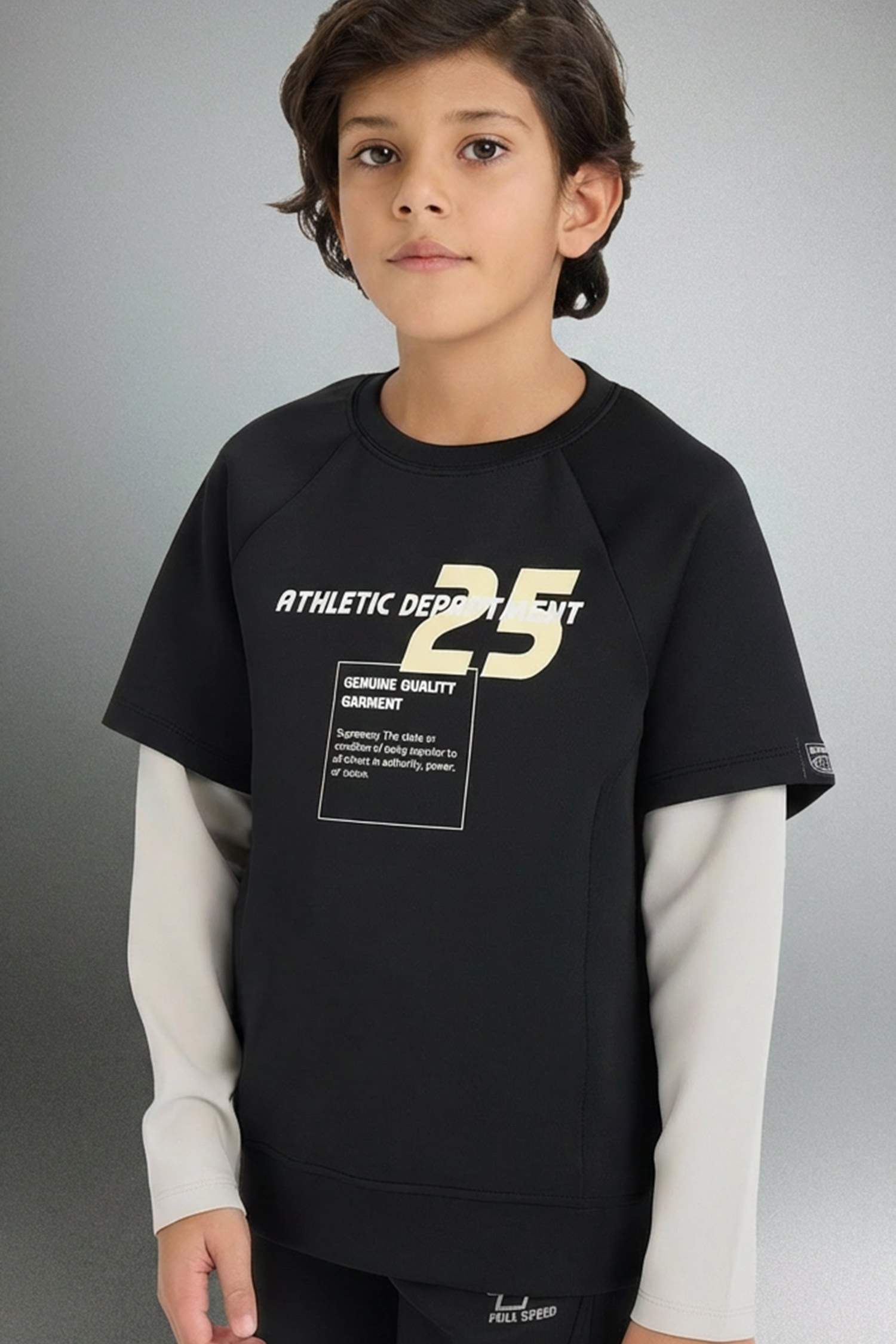 Oversize Geniş Kalıp Bisiklet Yaka Baskılı Skuba Dalgıç Kumaş Sweatshirt Erkek Çocuk