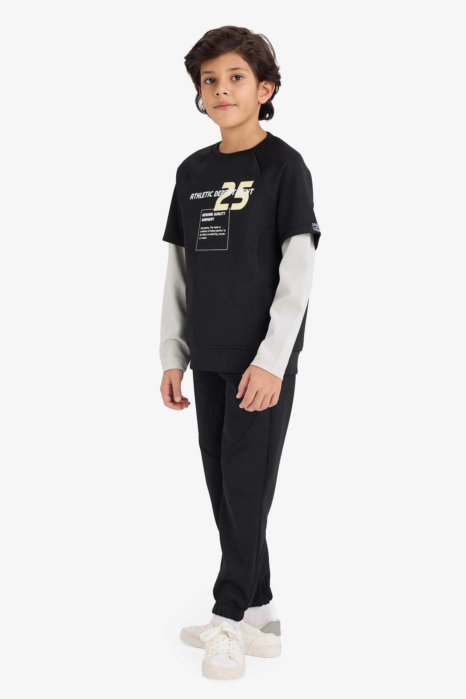 Erkek Çocuk Oversize Geniş Kalıp Bisiklet Yaka Baskılı Skuba Dalgıç Kumaş Sweatshirt