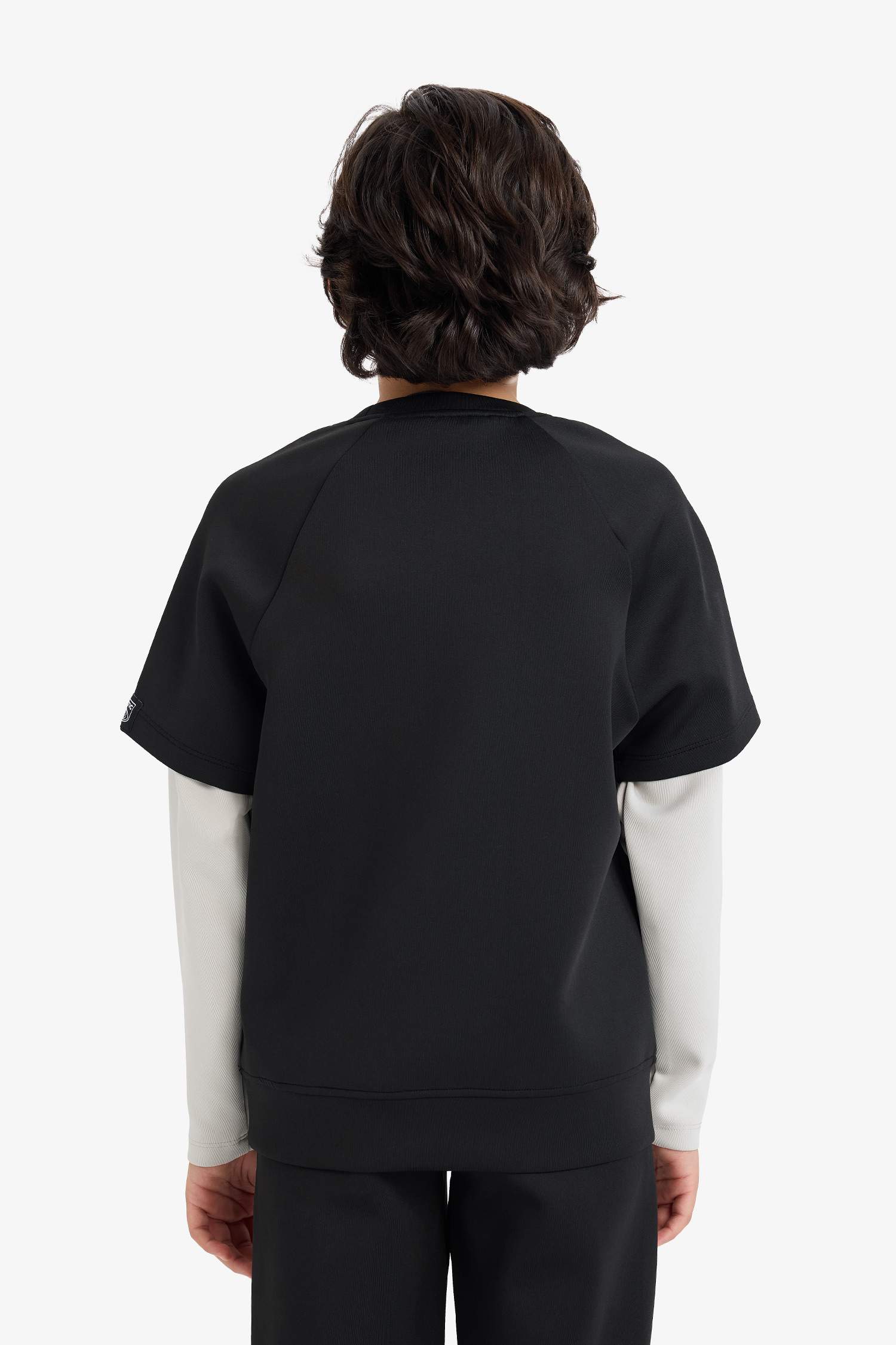 Erkek Çocuk Oversize Geniş Kalıp Bisiklet Yaka Baskılı Skuba Dalgıç Kumaş Sweatshirt