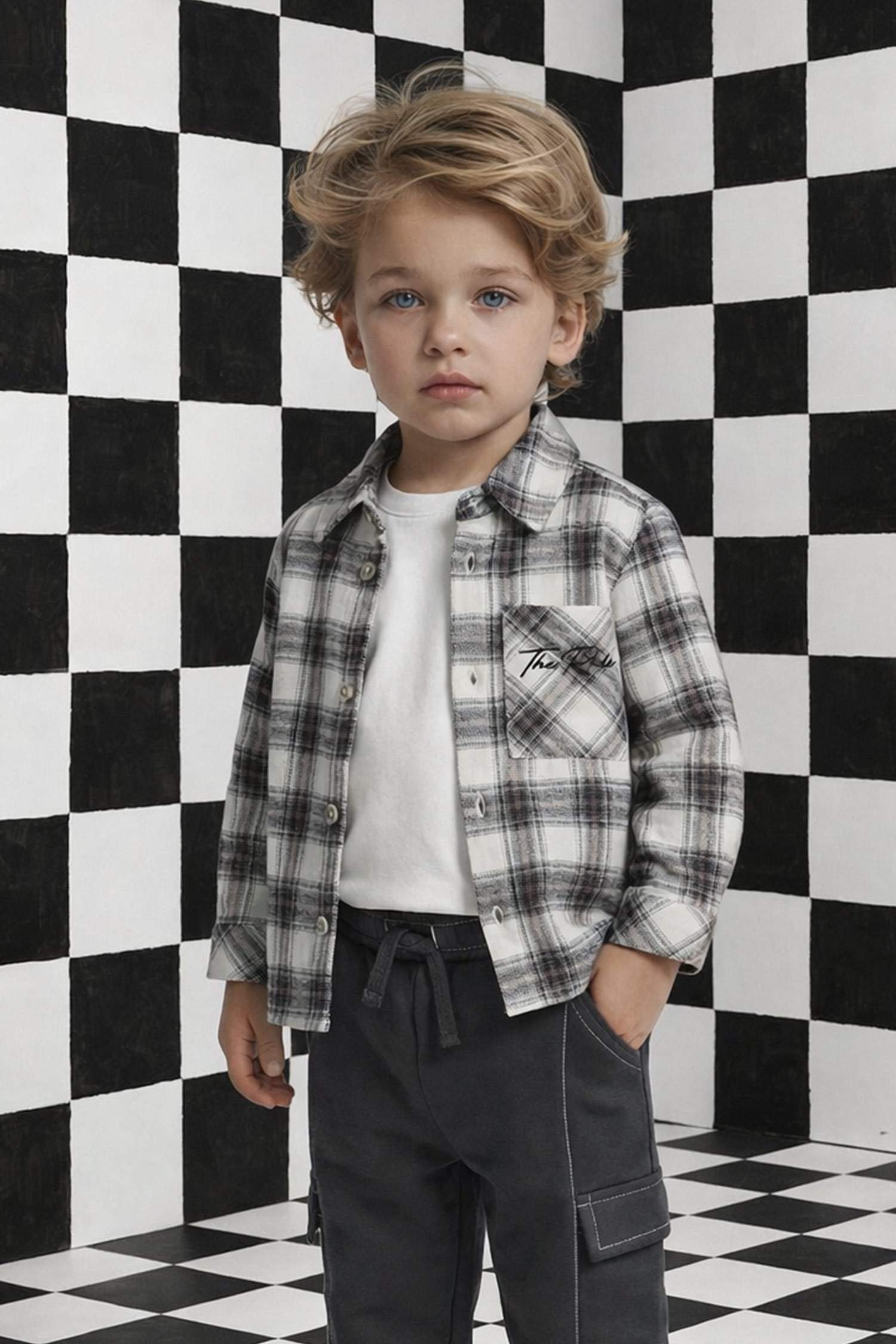 Ұл сәбилерге арналған ұзын жеңді торлы фланель жейде