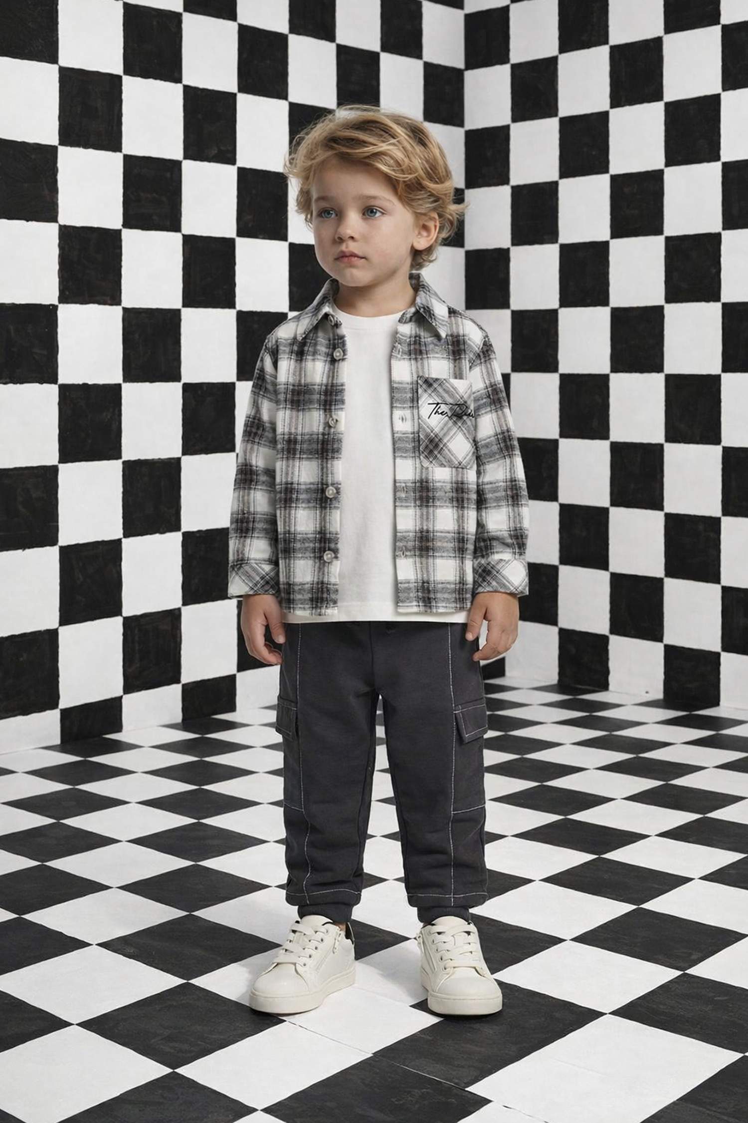 Ұл сәбилерге арналған ұзын жеңді торлы фланель жейде