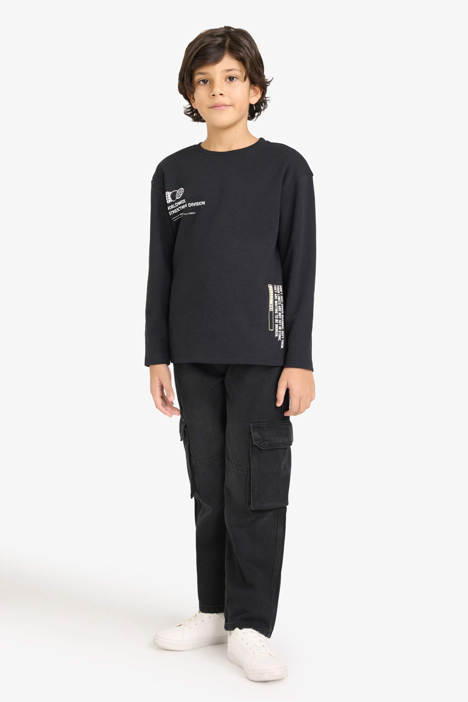 Erkek Çocuk Bisiklet Yaka Baskılı Uzun Kollu Tişört