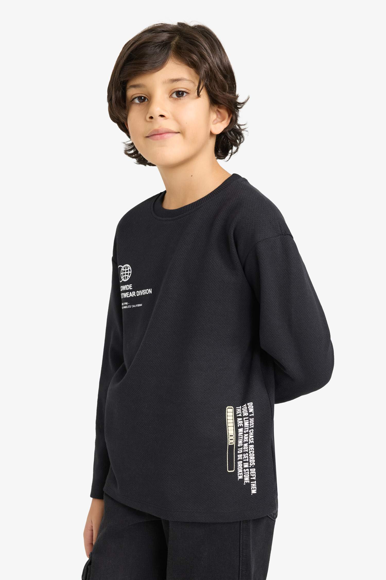 Erkek Çocuk Bisiklet Yaka Baskılı Uzun Kollu Tişört