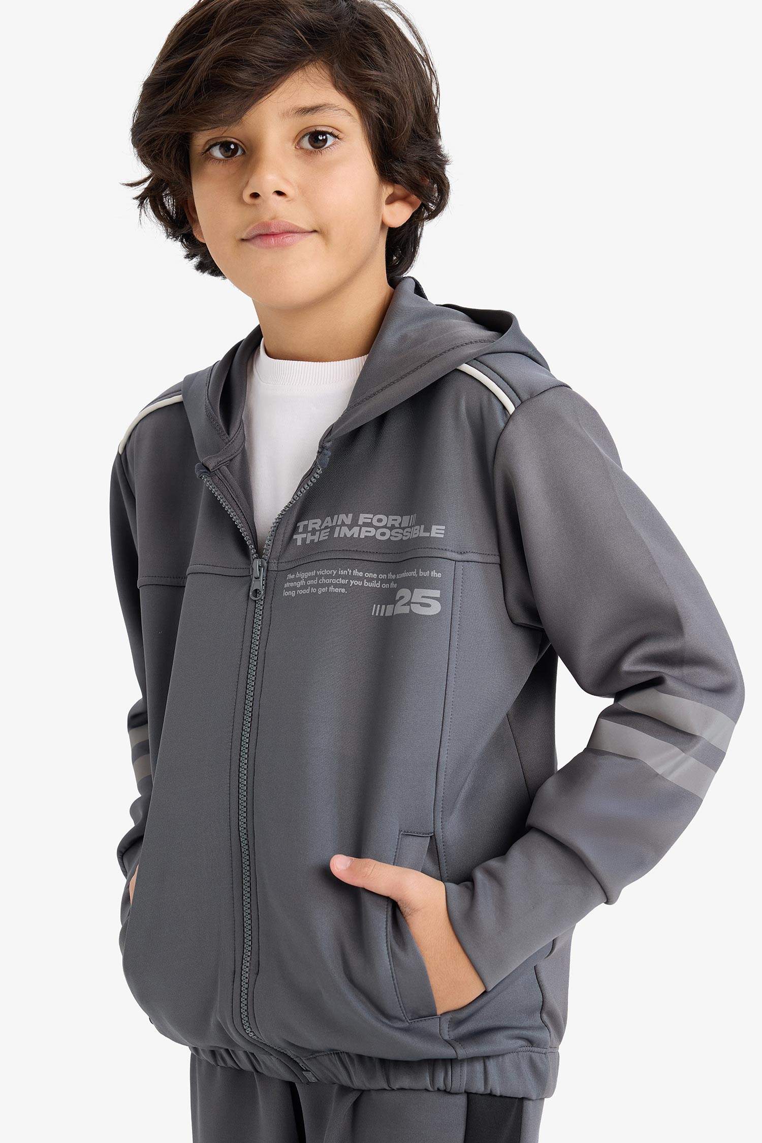 Erkek Çocuk Baskılı Kapüşonlu Skuba Dalgıç Kumaş Fermuarlı Hırka