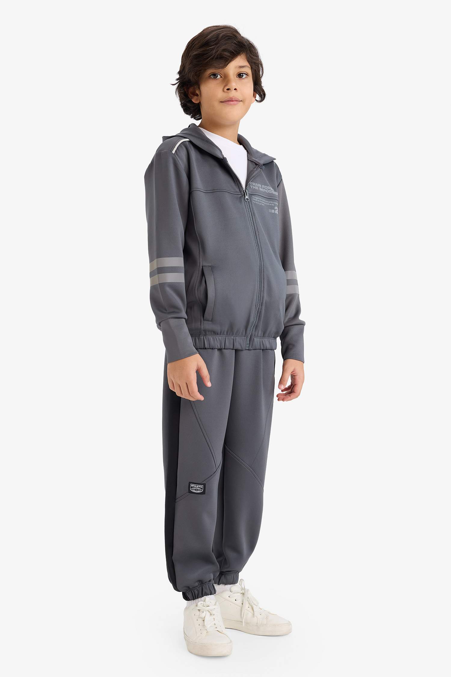 Erkek Çocuk Baskılı Kapüşonlu Skuba Dalgıç Kumaş Fermuarlı Hırka