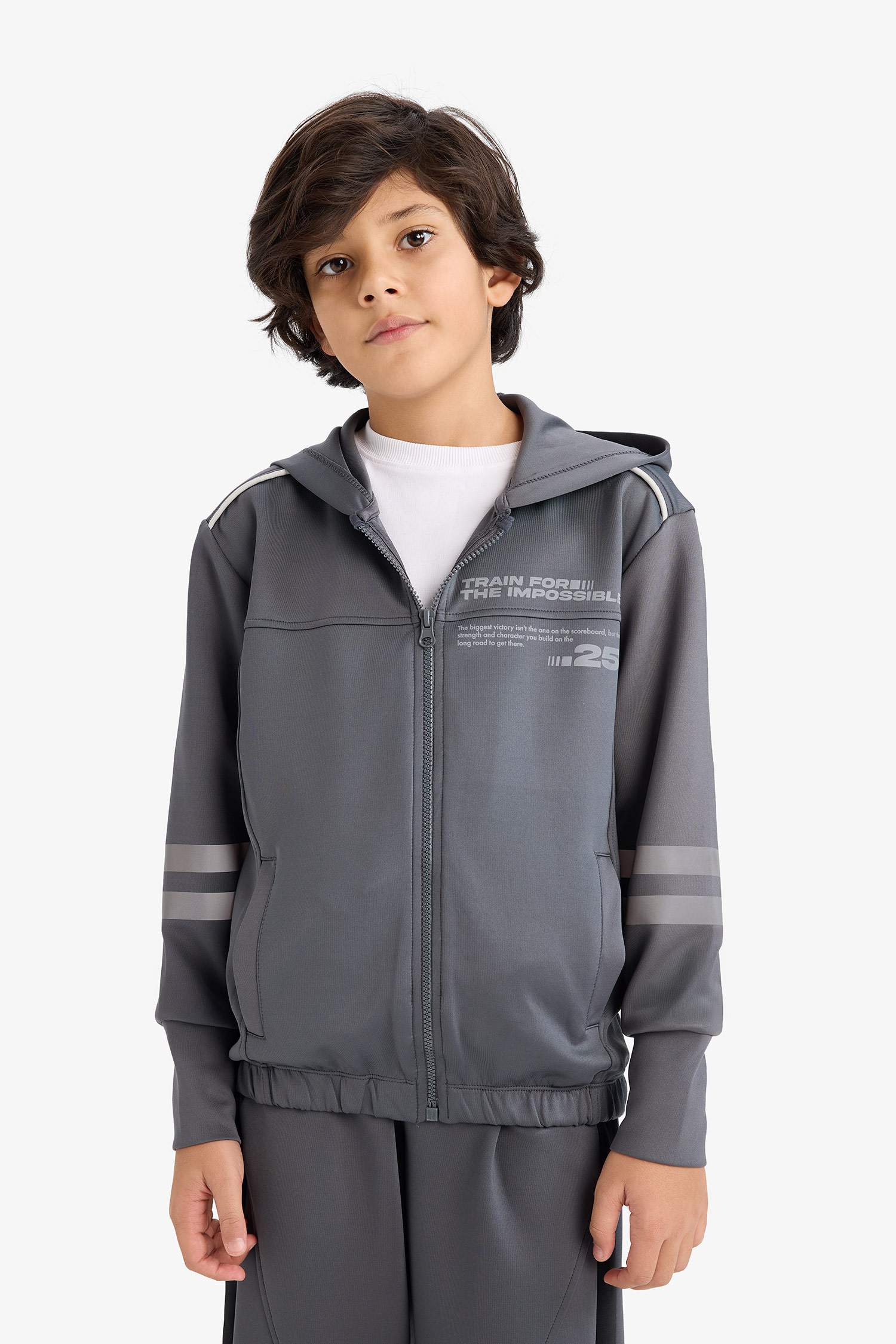 Erkek Çocuk Baskılı Kapüşonlu Skuba Dalgıç Kumaş Fermuarlı Hırka