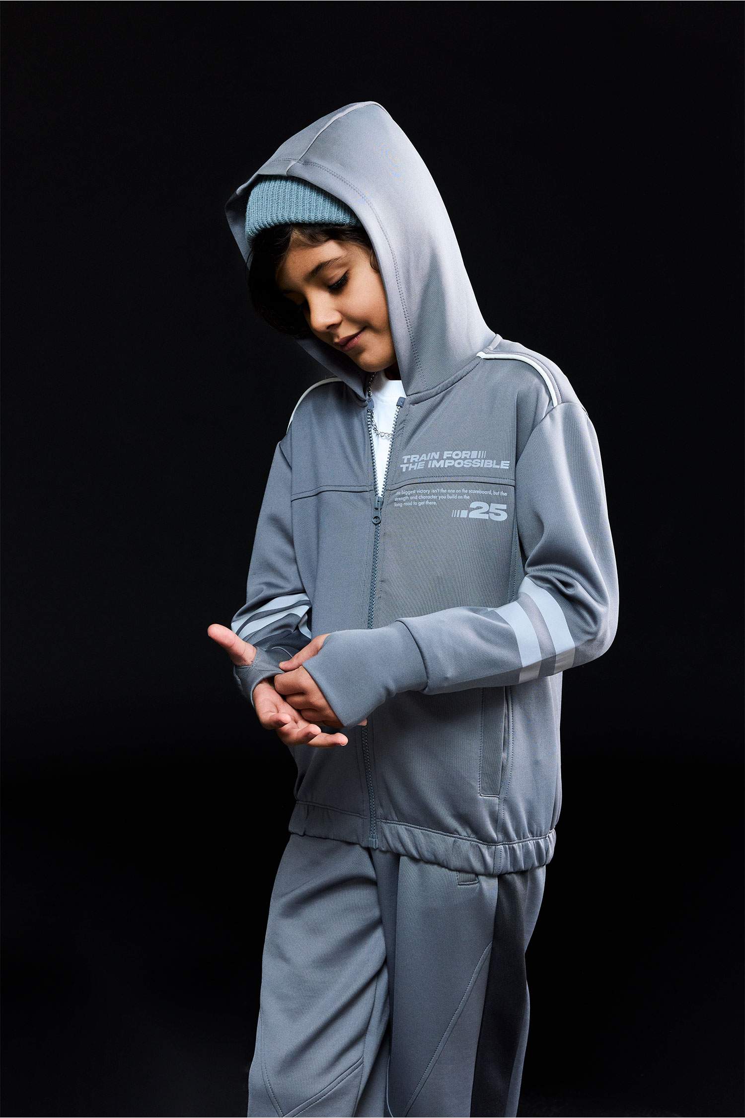 Baskılı Kapüşonlu Skuba Dalgıç Kumaş Fermuarlı Hırka Erkek Çocuk