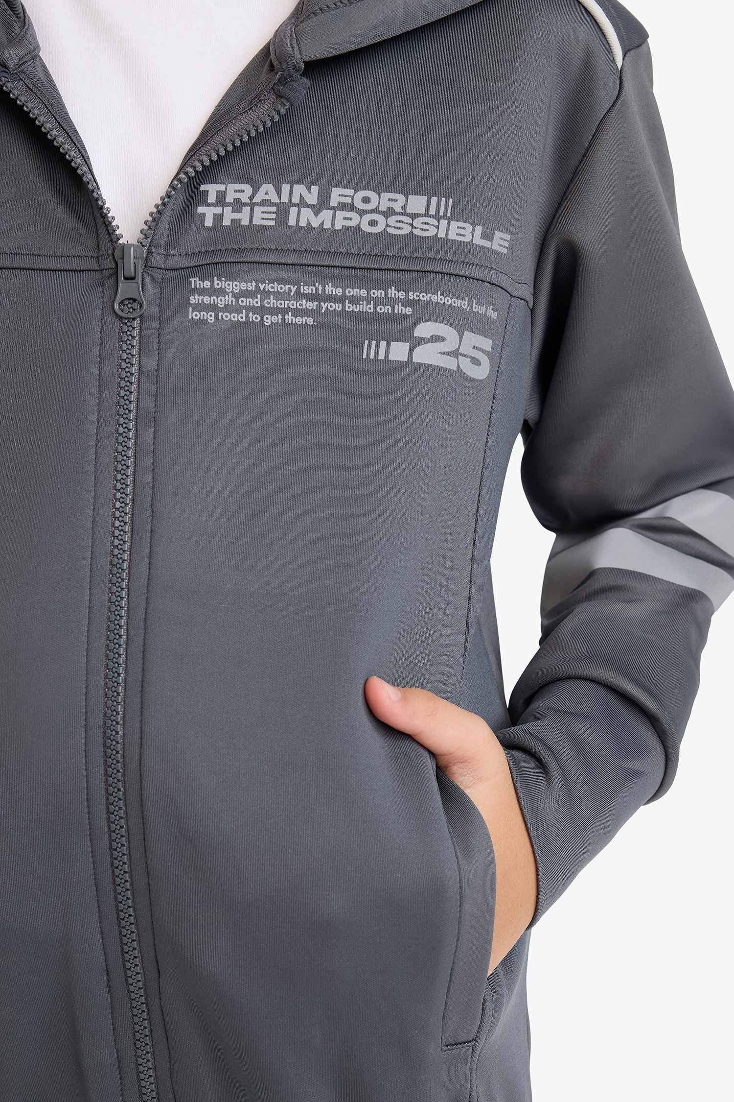 Erkek Çocuk Baskılı Kapüşonlu Skuba Dalgıç Kumaş Fermuarlı Hırka