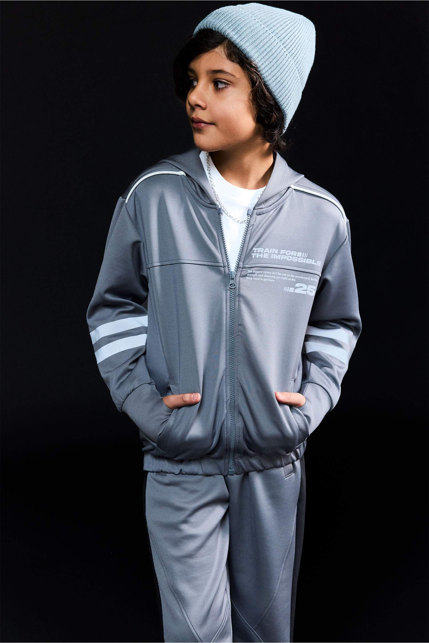 Baskılı Kapüşonlu Skuba Dalgıç Kumaş Fermuarlı Hırka Erkek Çocuk