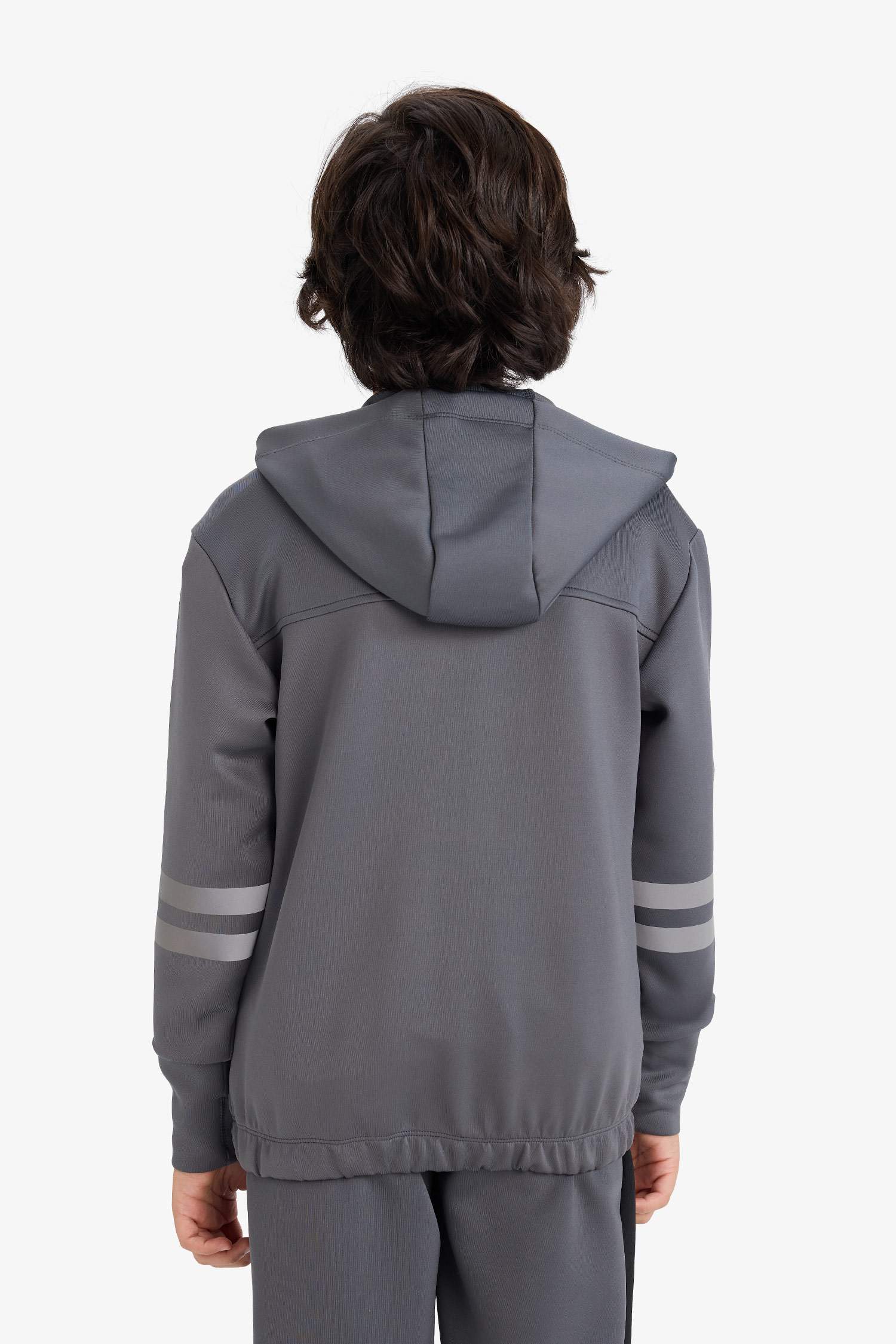 Erkek Çocuk Baskılı Kapüşonlu Skuba Dalgıç Kumaş Fermuarlı Hırka