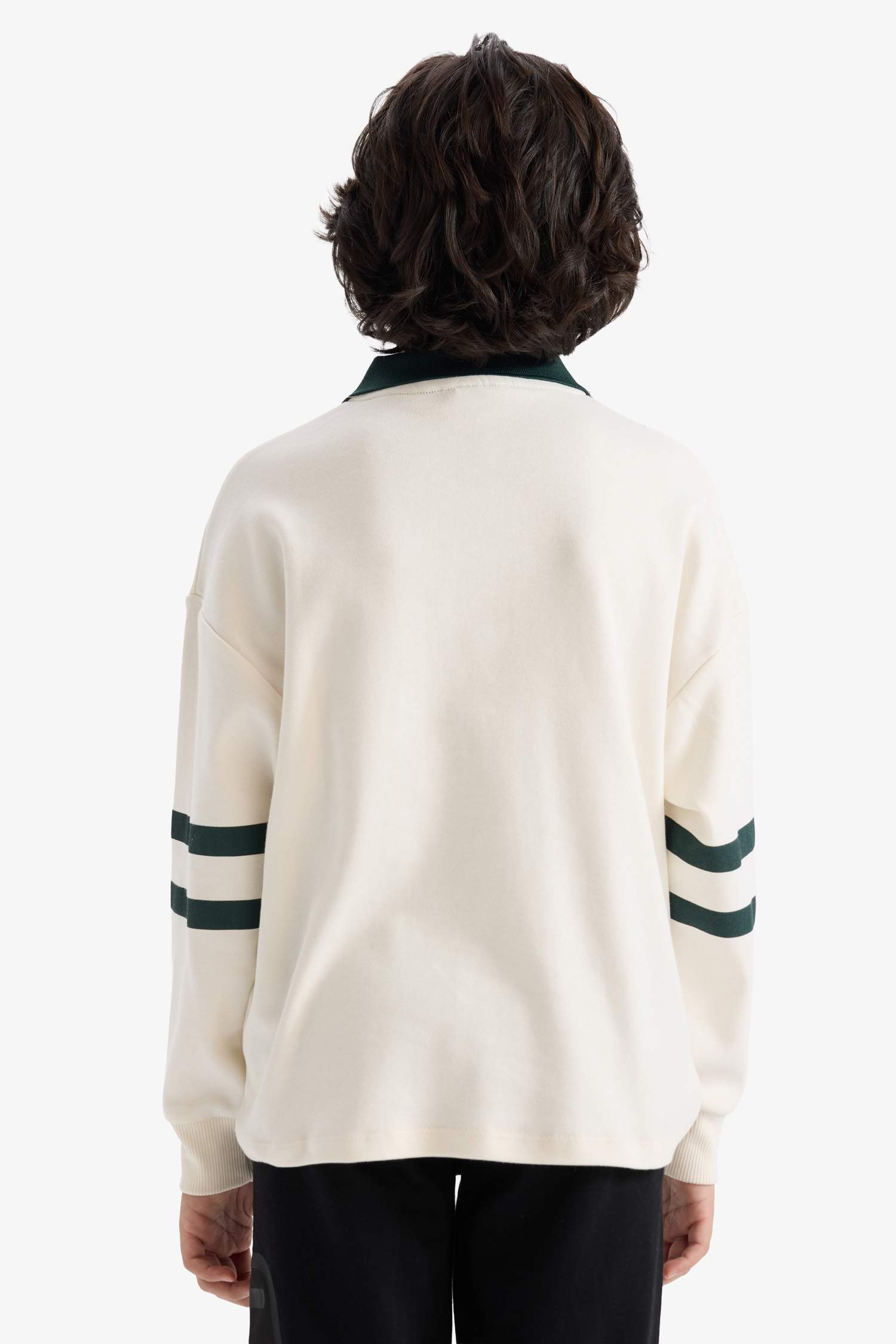 Oversize Geniş Kalıp Polo Yaka Baskılı Uzun Kollu Tişört Erkek Çocuk