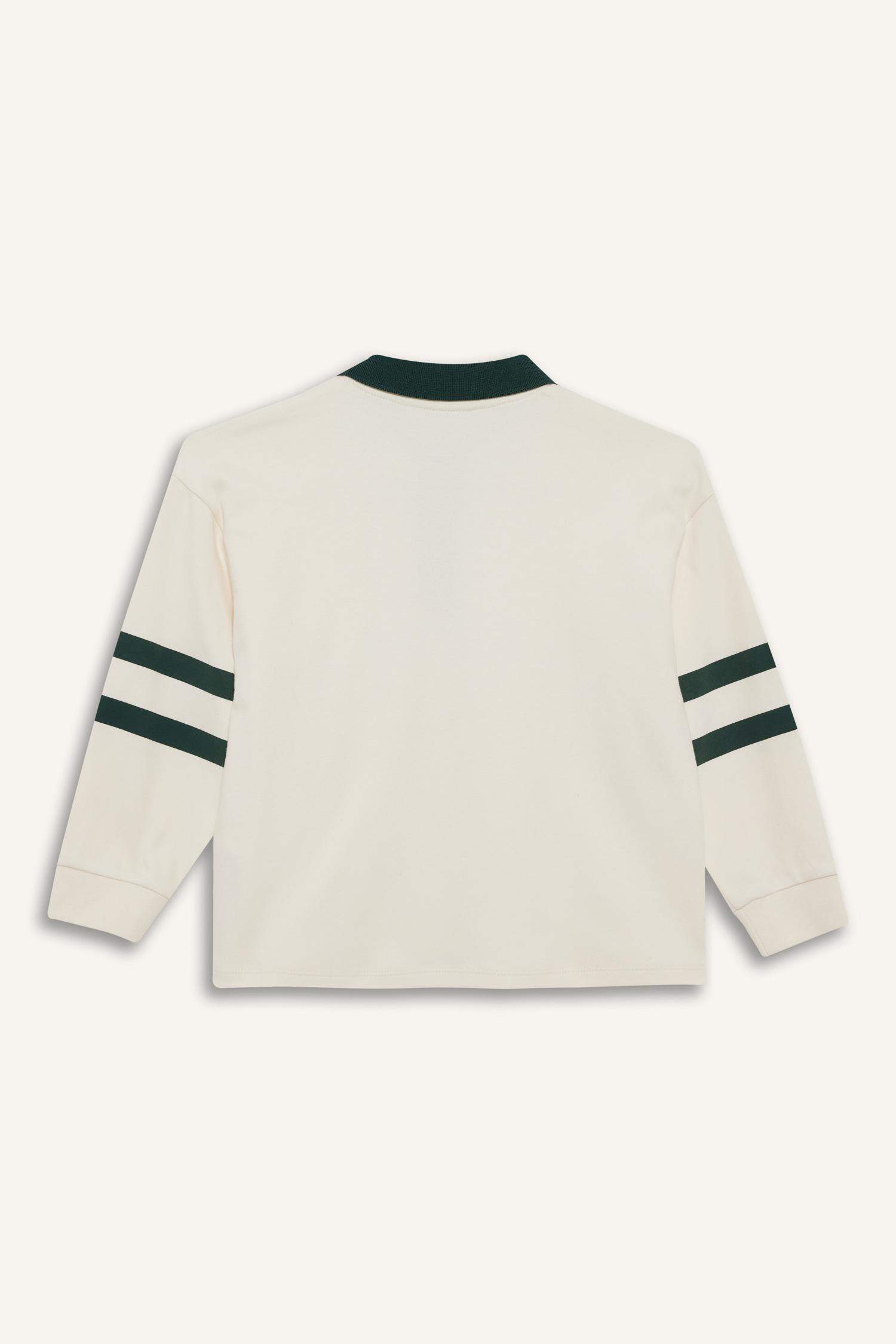 Oversize Geniş Kalıp Polo Yaka Baskılı Uzun Kollu Tişört Erkek Çocuk