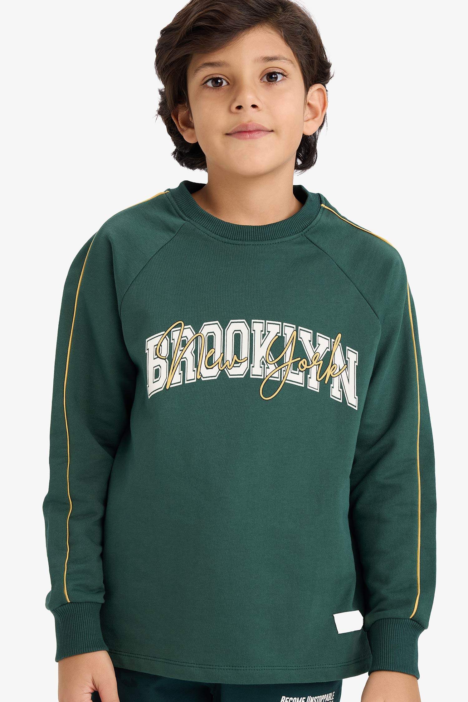 Erkek Çocuk Oversize Geniş Kalıp Bisiklet Yaka Baskılı Uzun Kollu Tişört