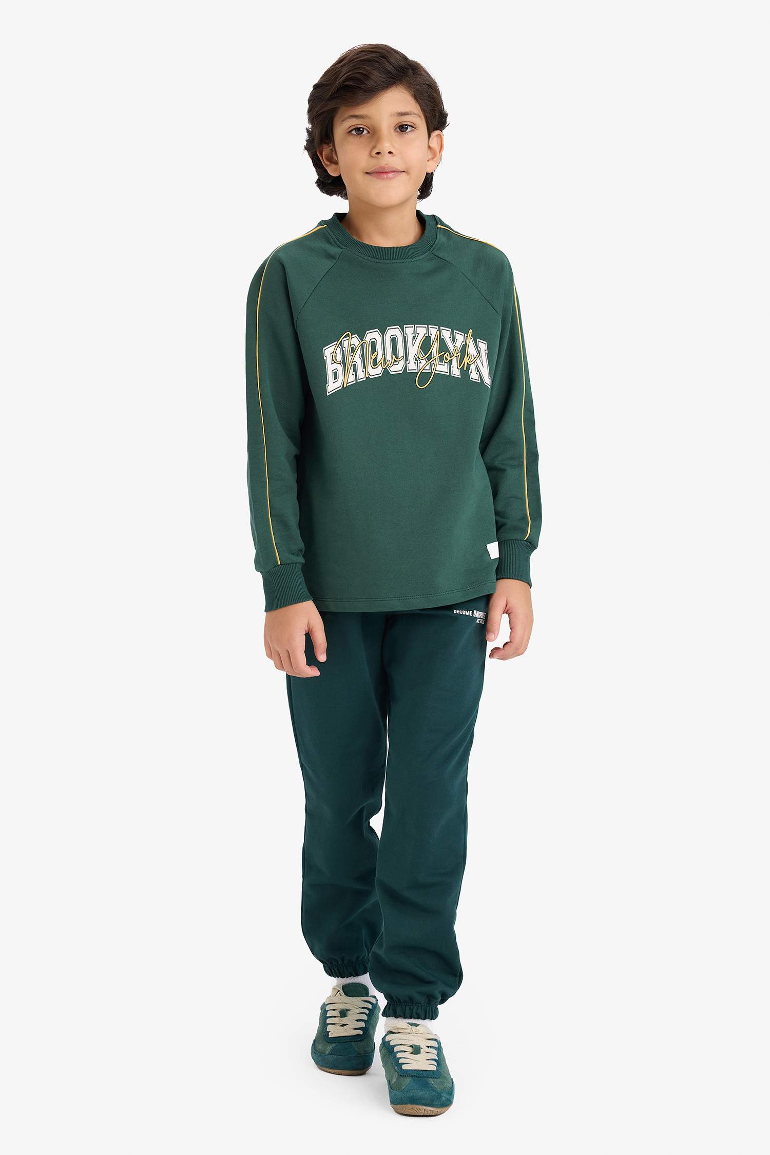 Erkek Çocuk Oversize Geniş Kalıp Bisiklet Yaka Baskılı Uzun Kollu Tişört