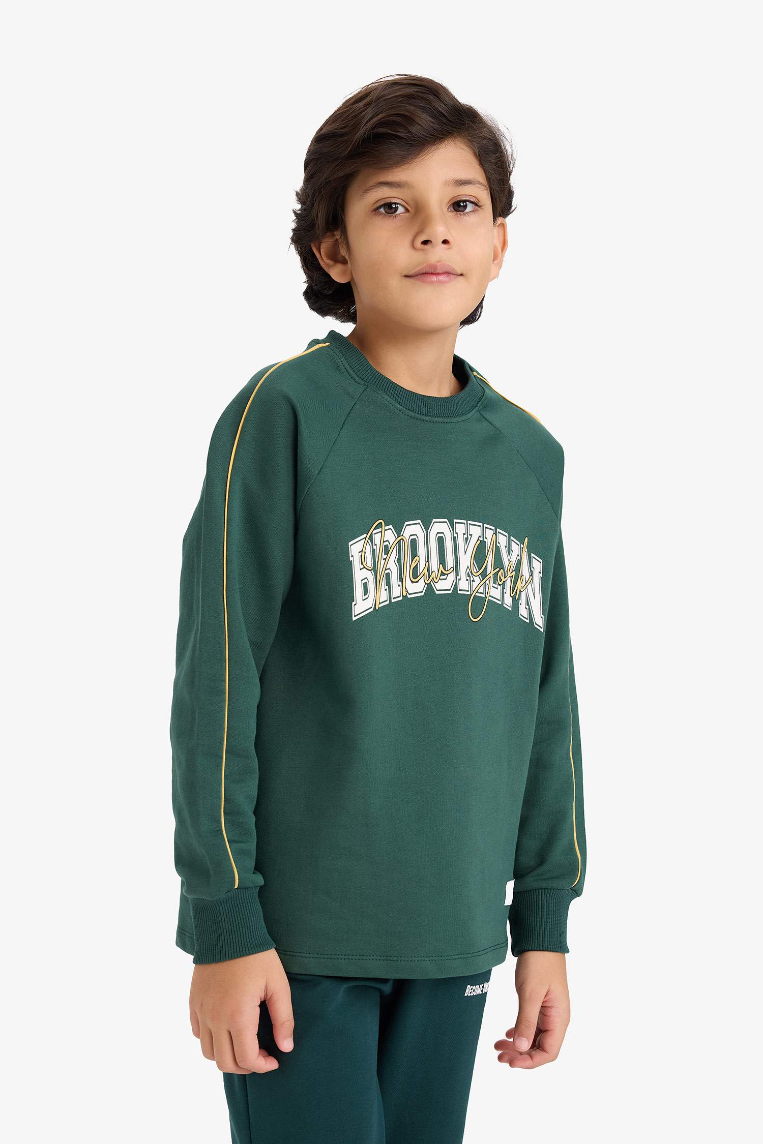 Erkek Çocuk Oversize Geniş Kalıp Bisiklet Yaka Baskılı Uzun Kollu Tişört