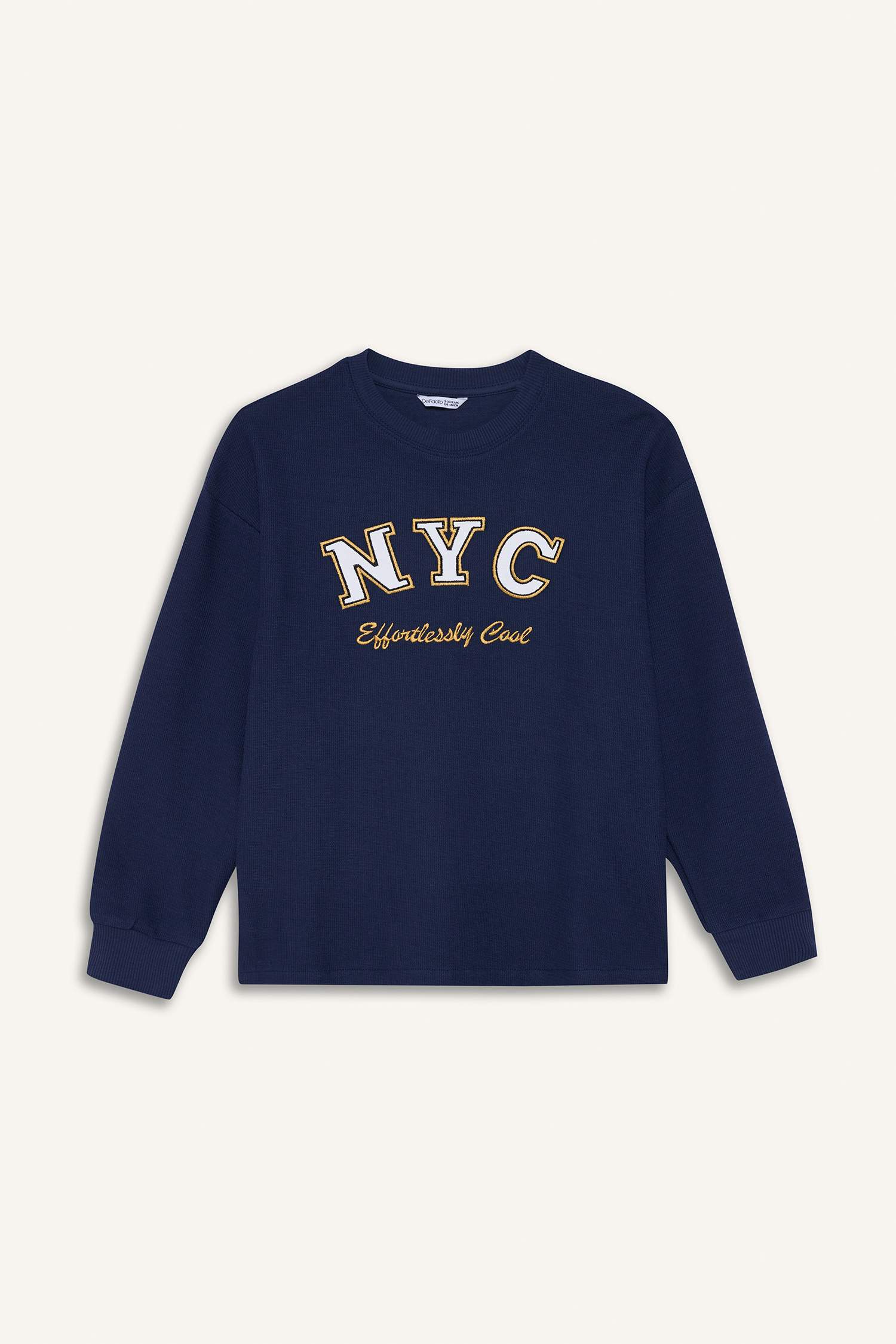 Erkek Çocuk Oversize Geniş Kalıp Bisiklet Yaka Baskılı Uzun Kollu Tişört