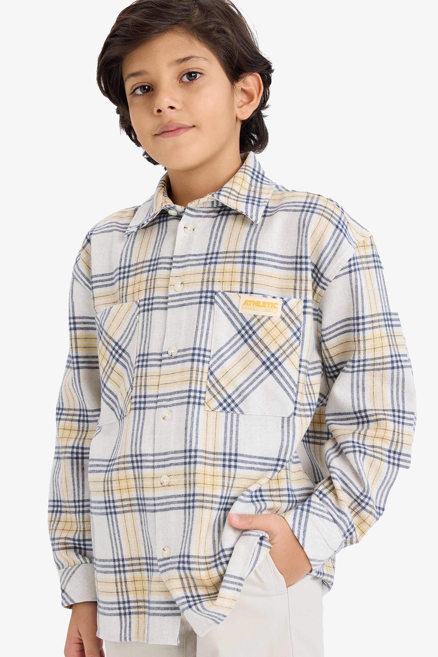 Erkek Çocuk Oversize Geniş Kalıp Kareli Flanel Uzun Kollu Gömlek