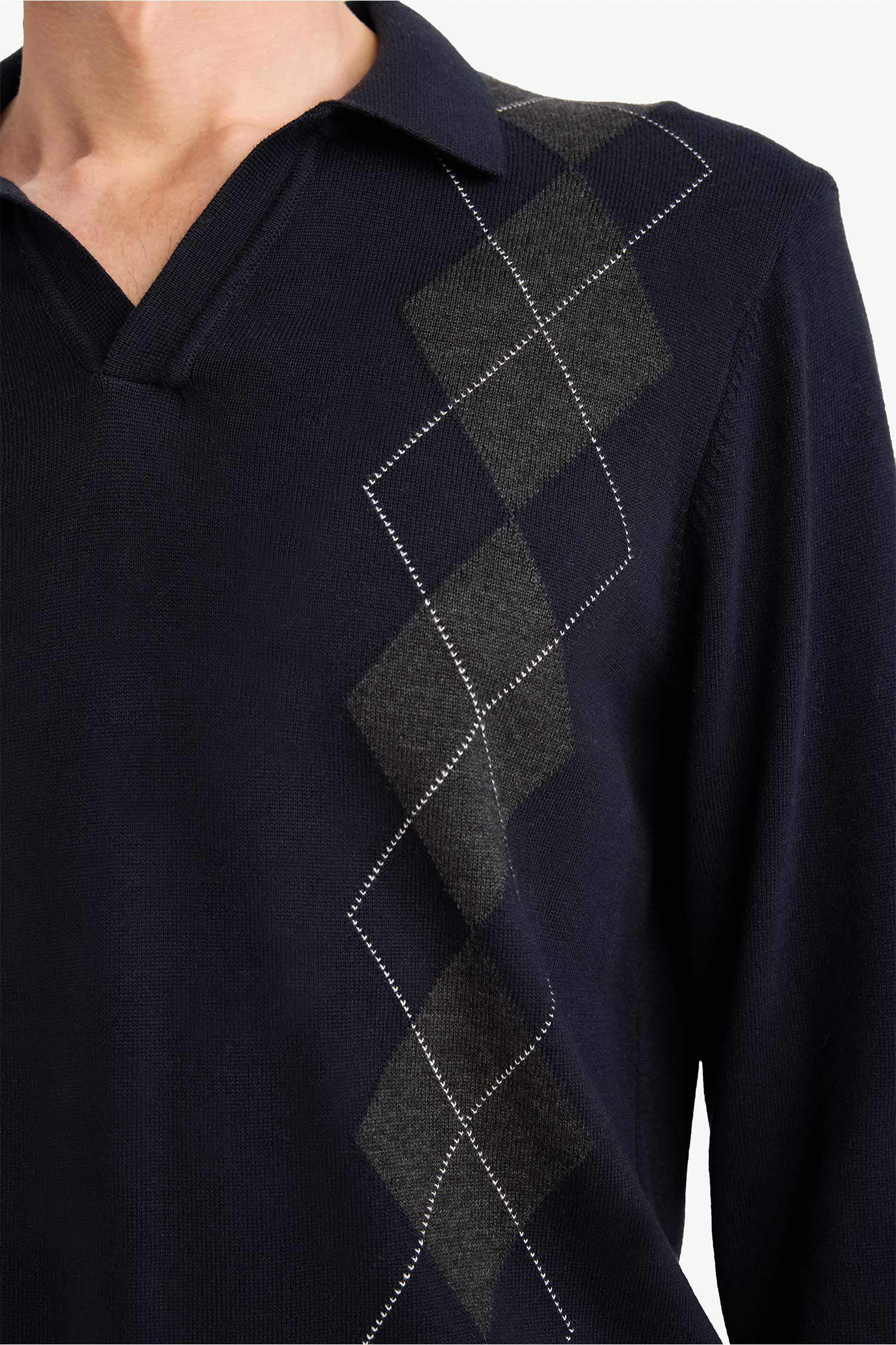 Standart Fit Bisiklet Yaka Baklava Desenli Triko Kazak