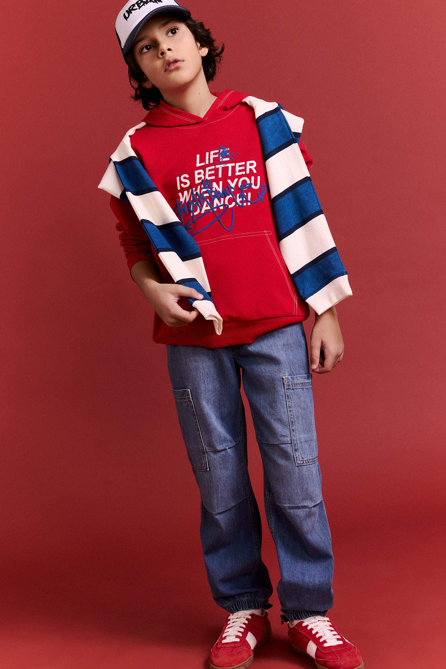 Erkek Çocuk Oversize Geniş Kalıp Kapüşonlu Baskılı Sweatshirt