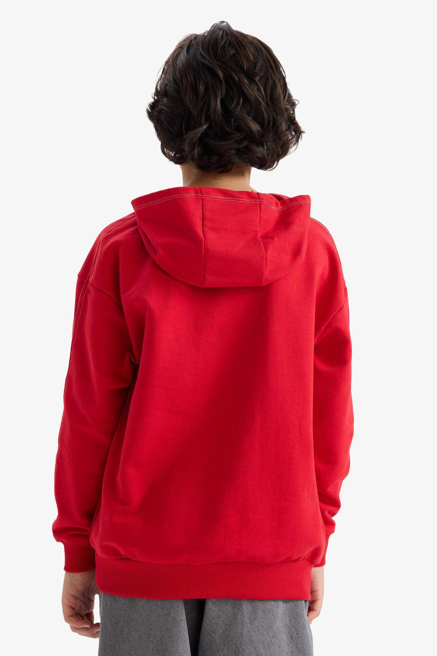 Oversize Geniş Kalıp Kapüşonlu Baskılı Sweatshirt Erkek Çocuk