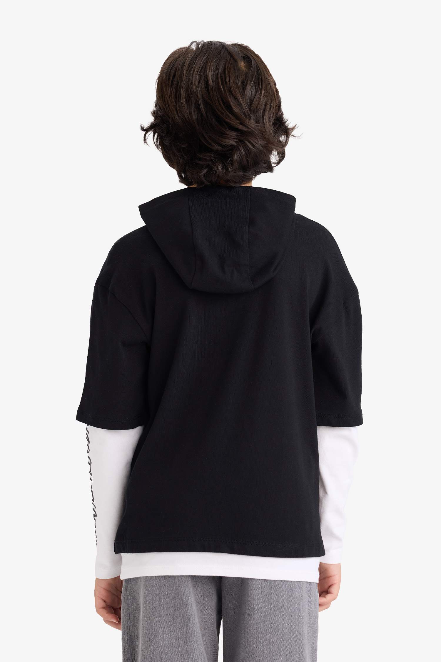 Erkek Çocuk Kapüşonlu Baskılı Uzun Kollu Tişört