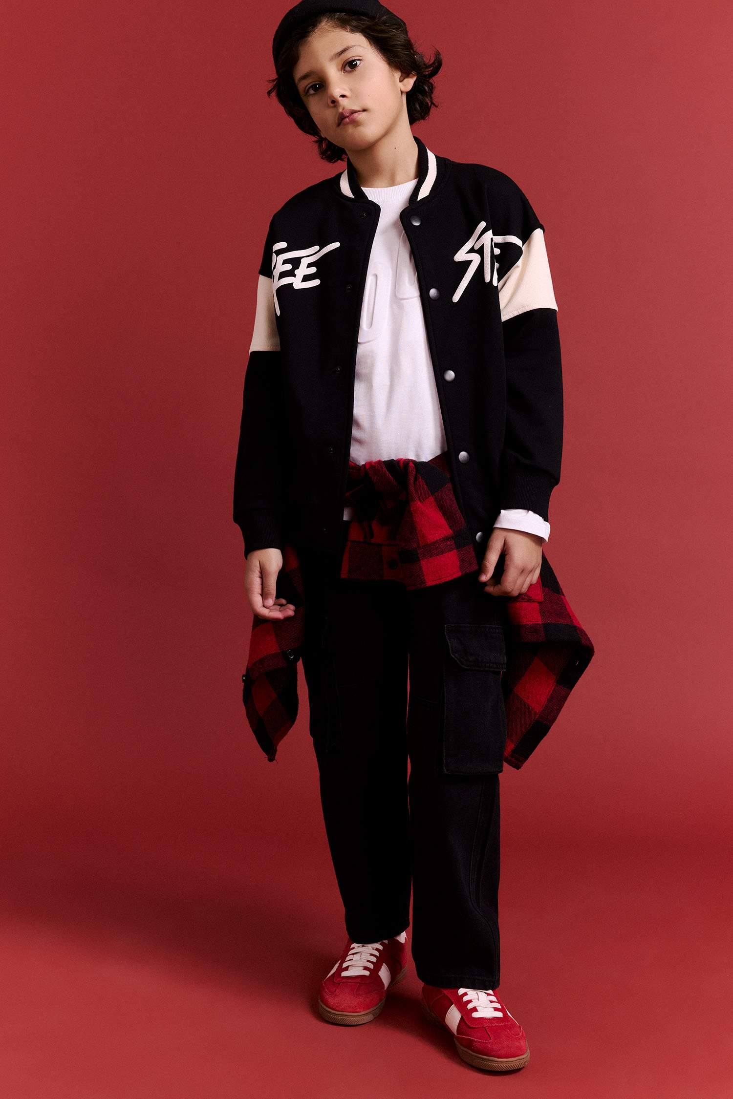 Erkek Çocuk Baskılı Kolej Yaka Bomber Hırka