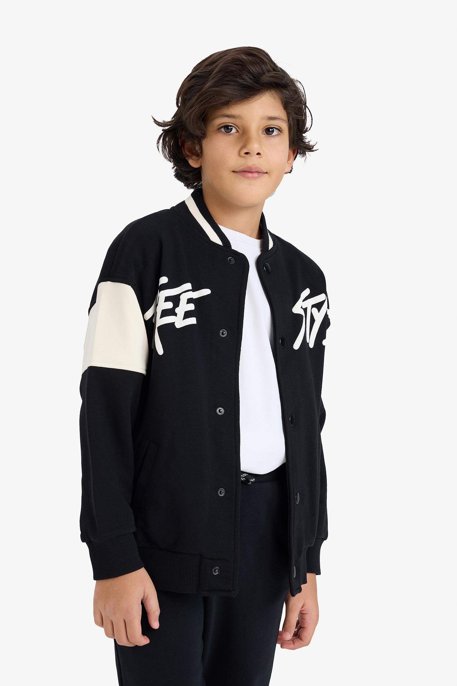 Erkek Çocuk Baskılı Kolej Yaka Bomber Hırka