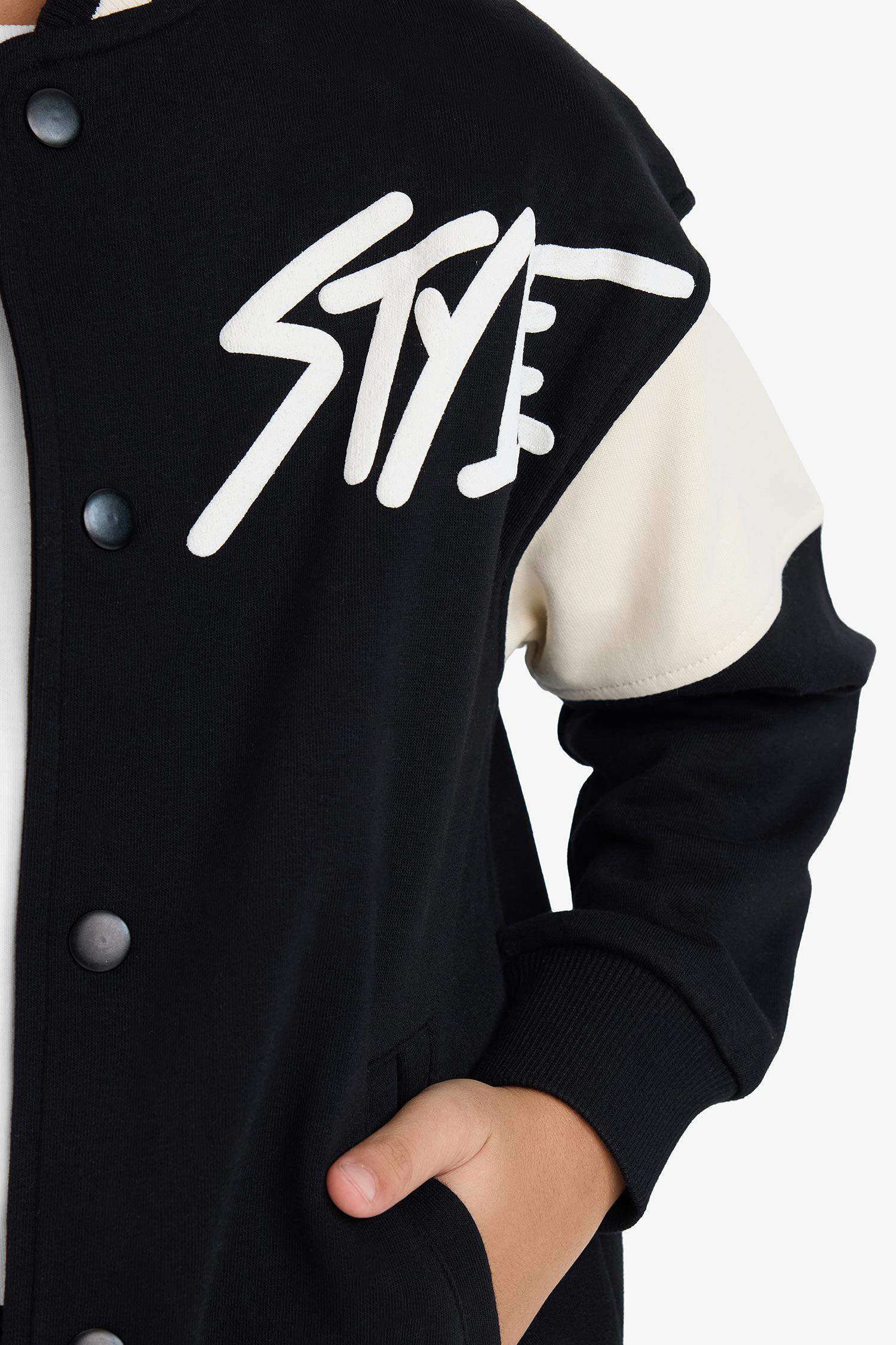 Boy Printed College Collar Bomber Cardigan