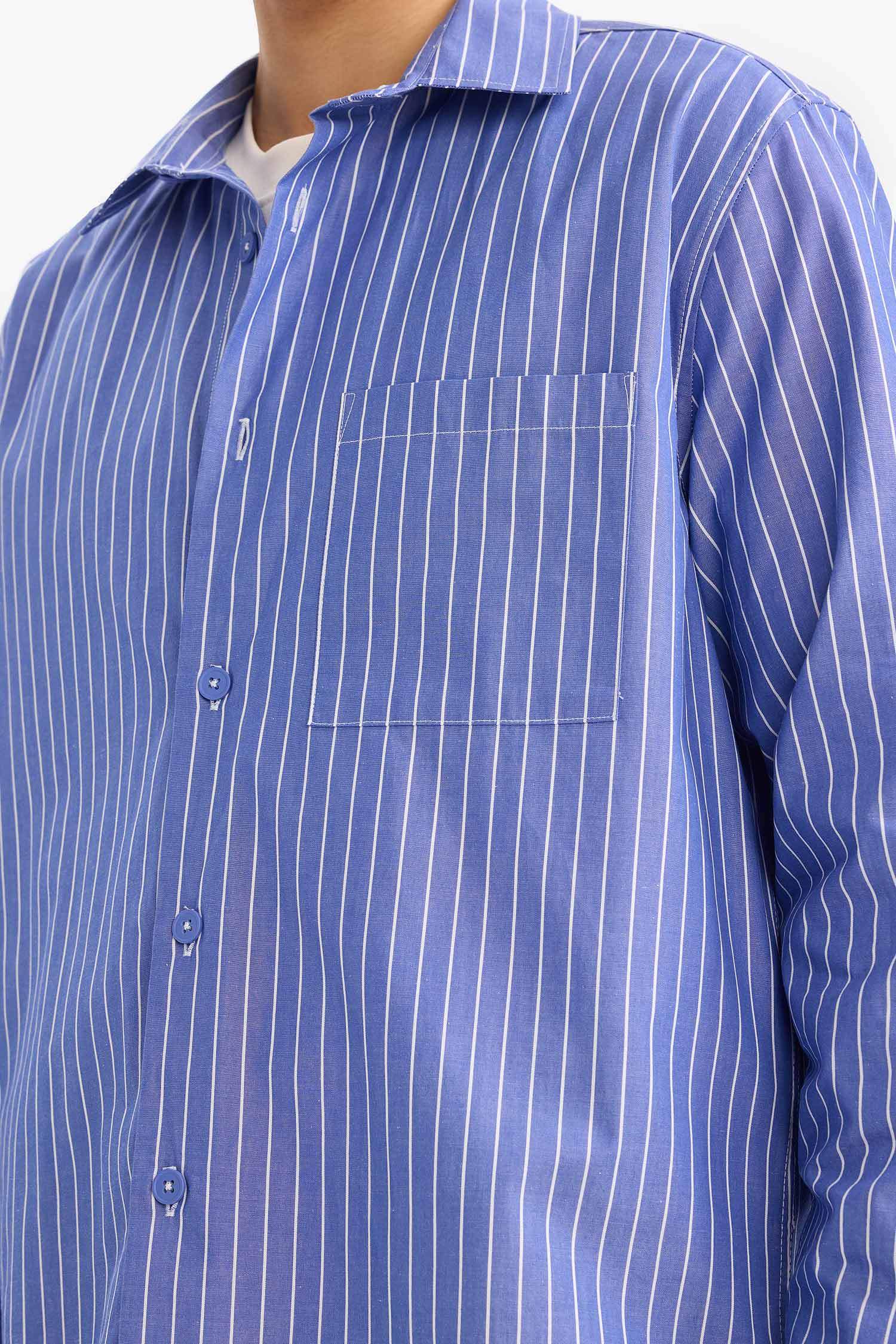 Boxy Fit Çizgili Uzun Kollu Gömlek