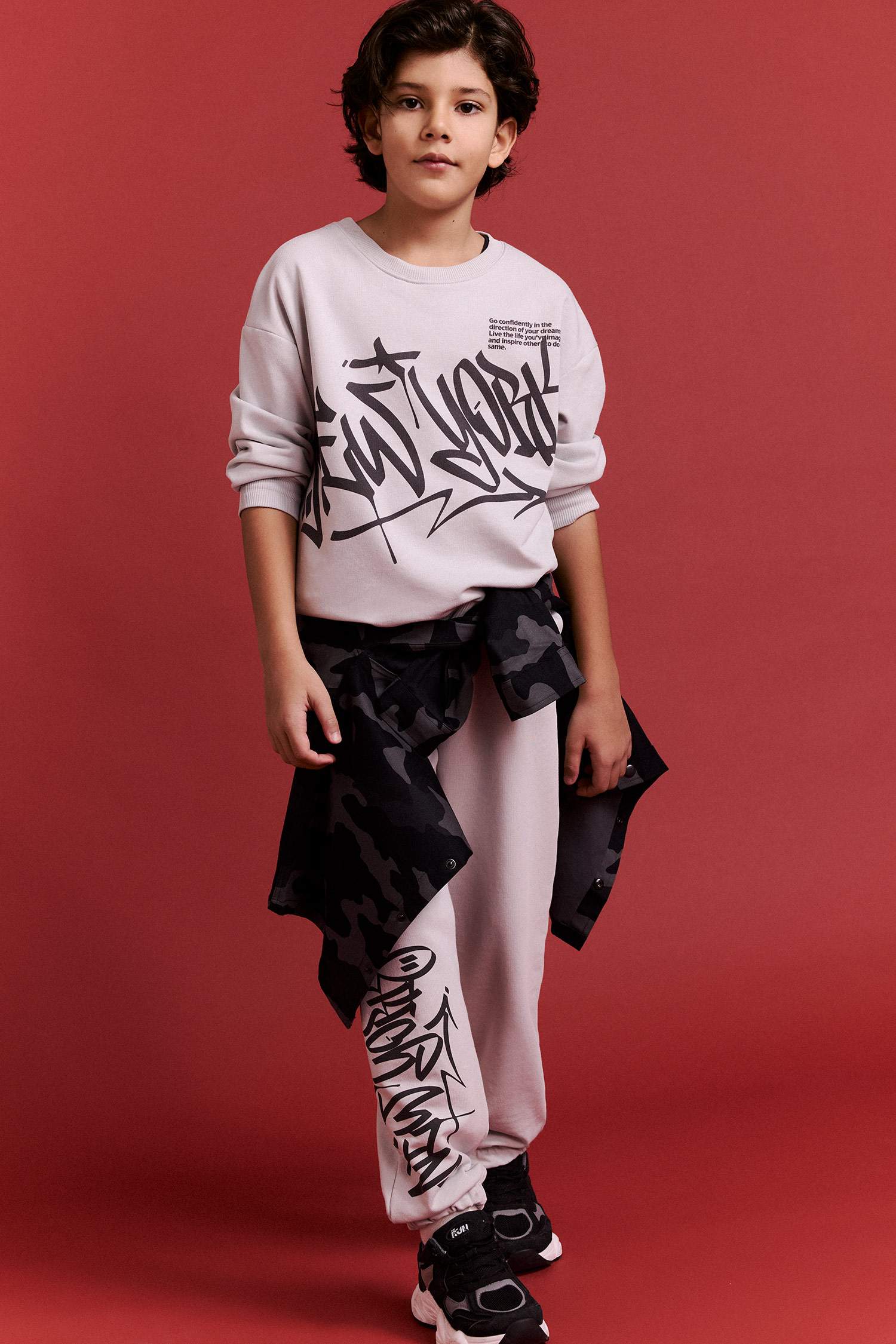 Erkek Çocuk 2'li Takım Baskılı Sweatshirt Eşofman Altı