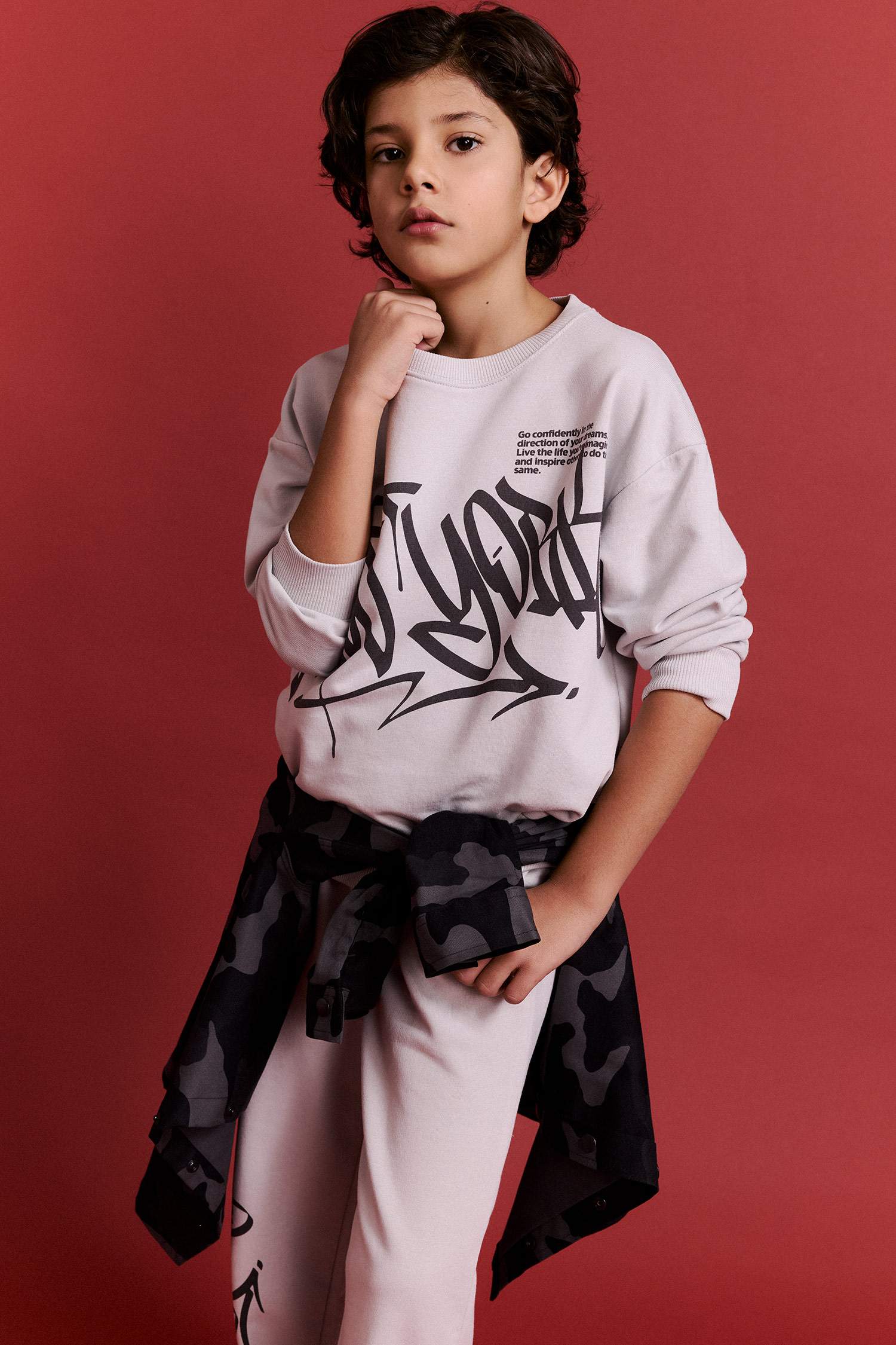 Erkek Çocuk 2'li Takım Baskılı Sweatshirt Eşofman Altı