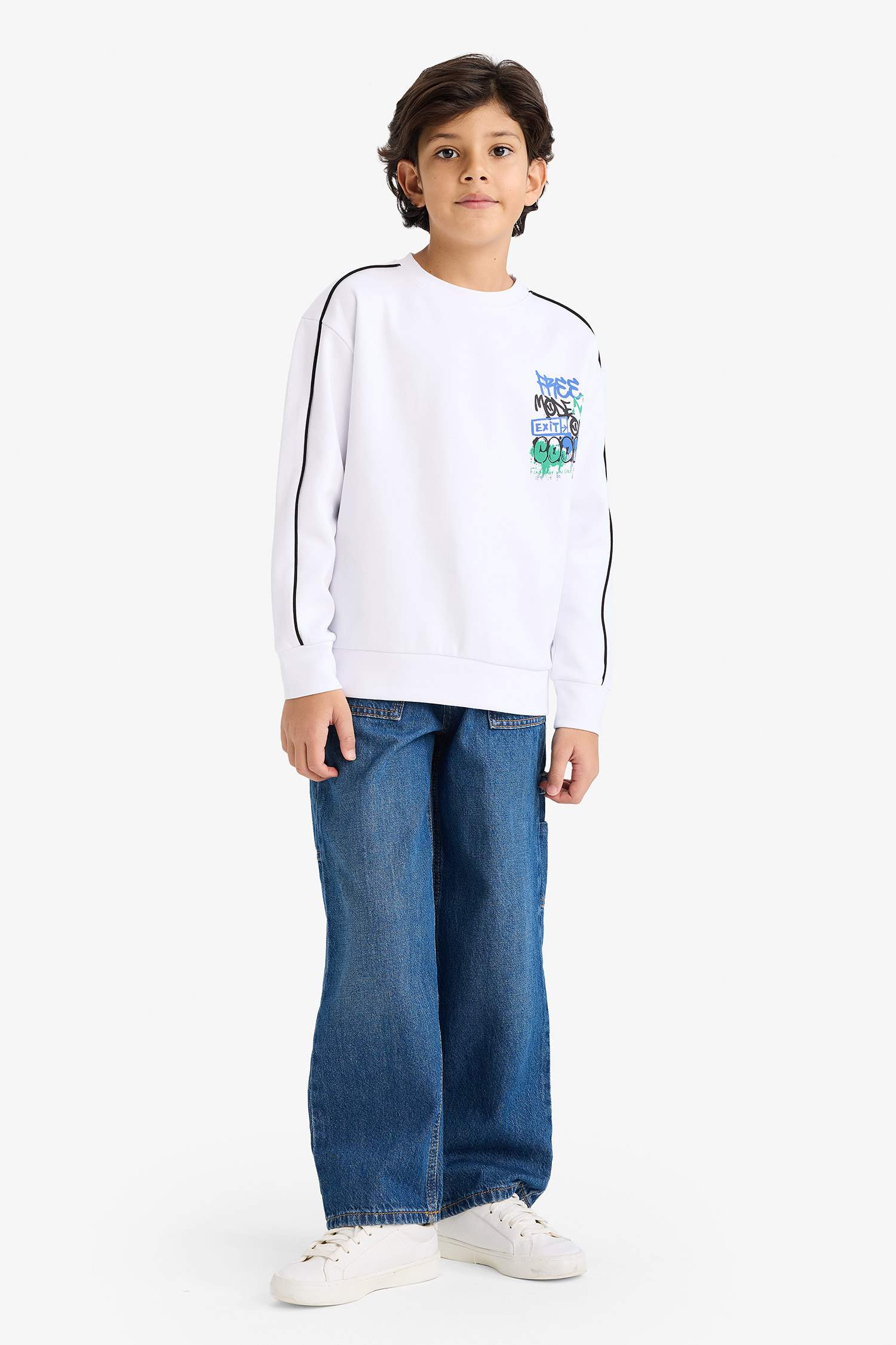 تيشيرت ردن طويل مطبوع اوفر سايز بياخة مستديرة