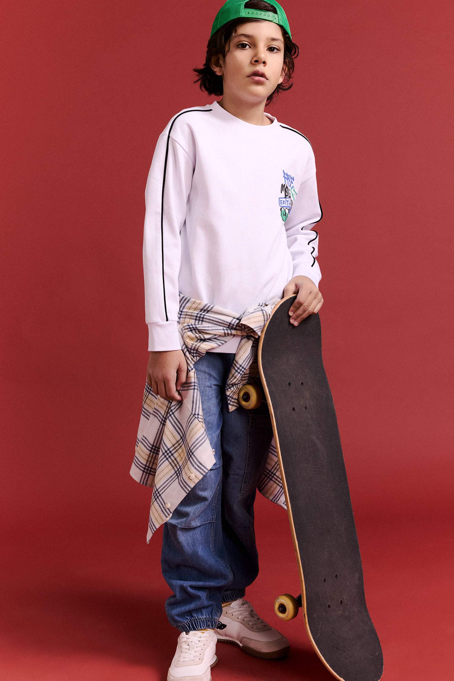 تيشيرت ردن طويل مطبوع اوفر سايز بياخة مستديرة