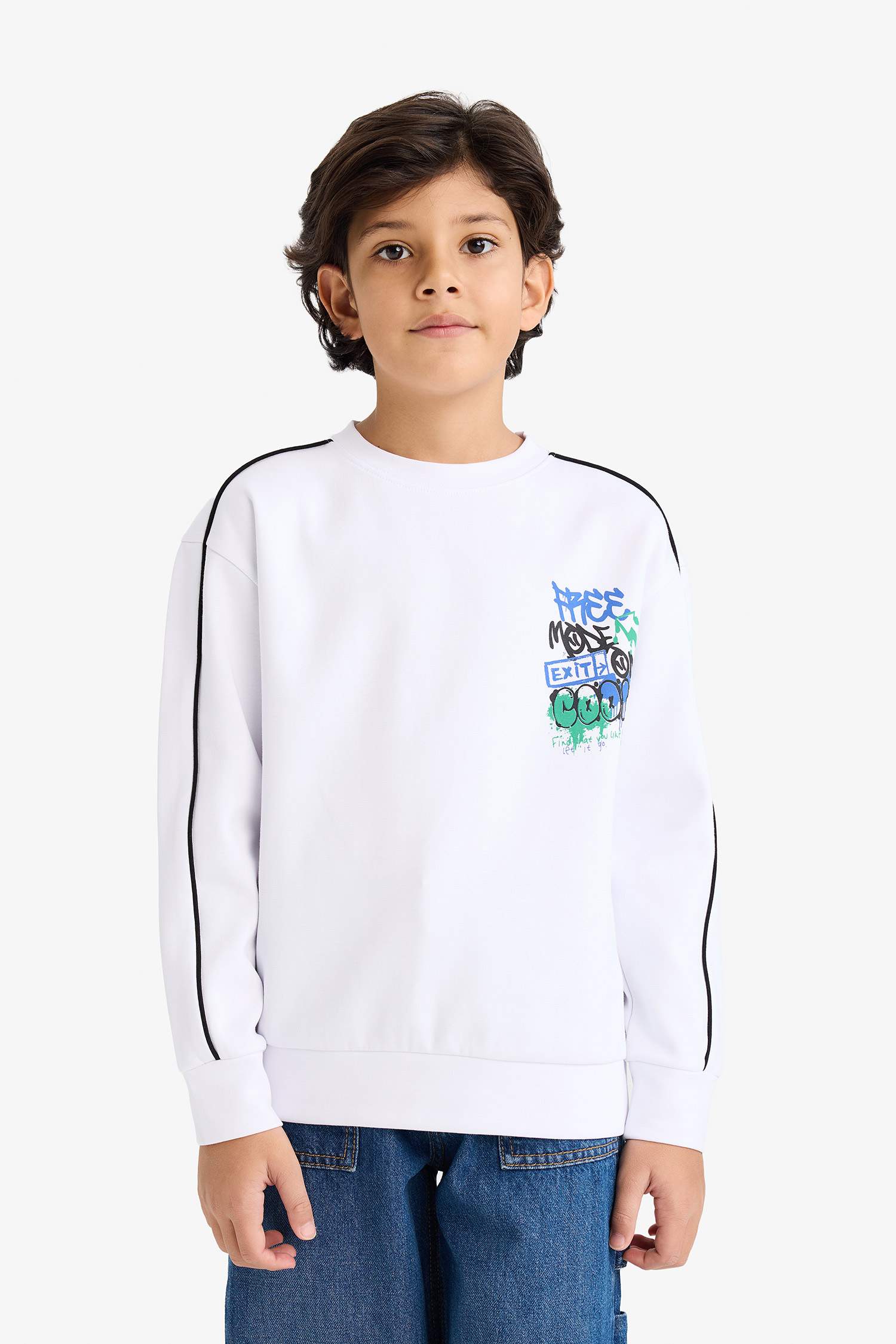 تيشيرت ردن طويل مطبوع اوفر سايز بياخة مستديرة