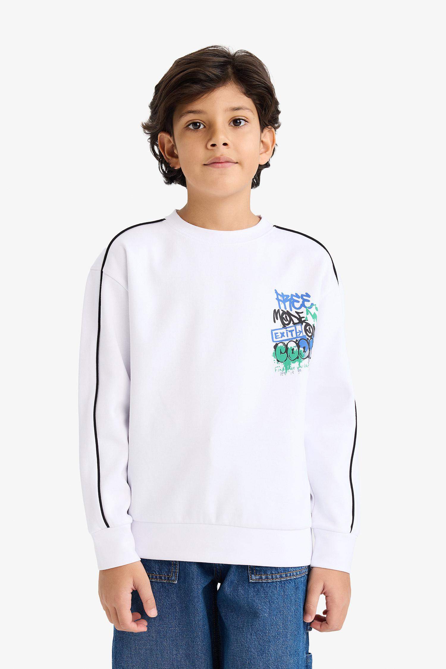 تيشيرت ردن طويل مطبوع اوفر سايز بياخة مستديرة