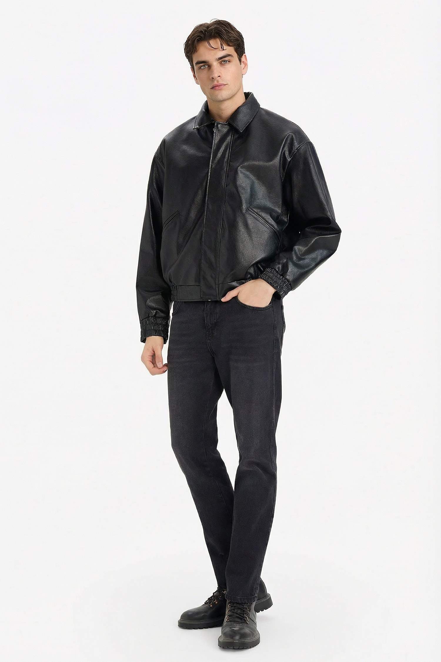 جاكيت جلد صناعي اوفر سايز بياخة قميص