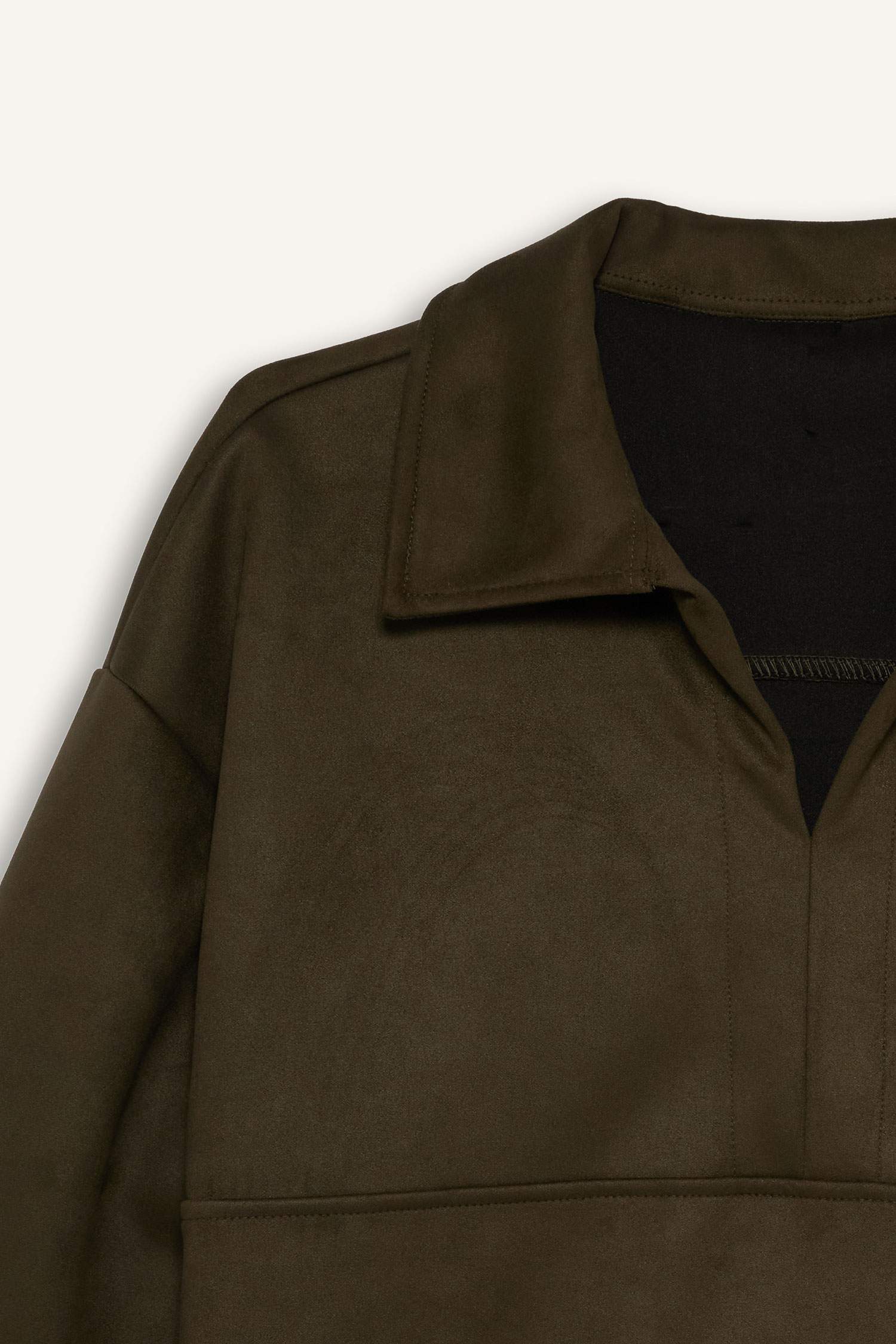 Oversize Geniş Kalıp Polo Yaka Süet Uzun Kollu Tişört